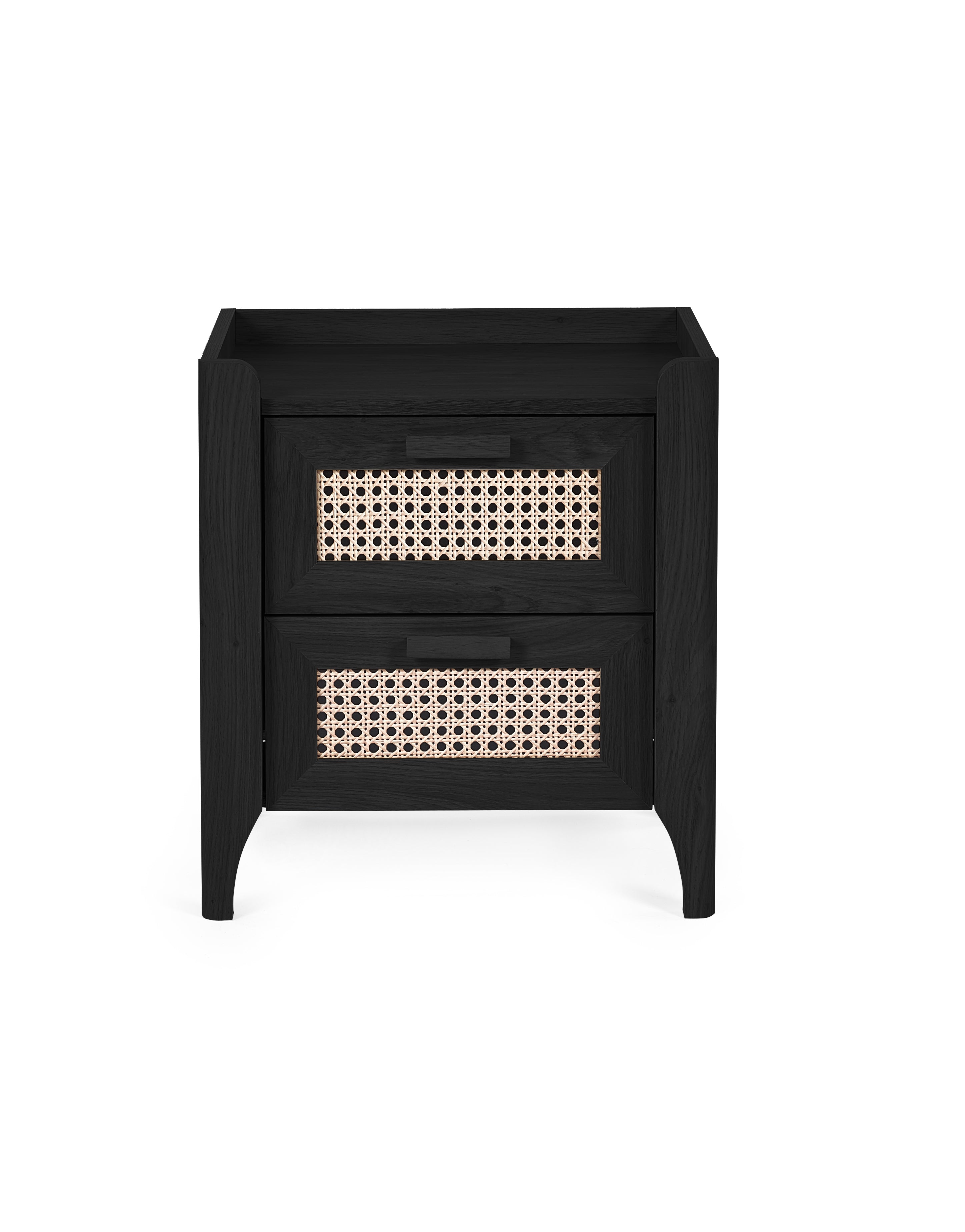 Asbury Wood Bedside Table | 2 Drawers - Black Ash