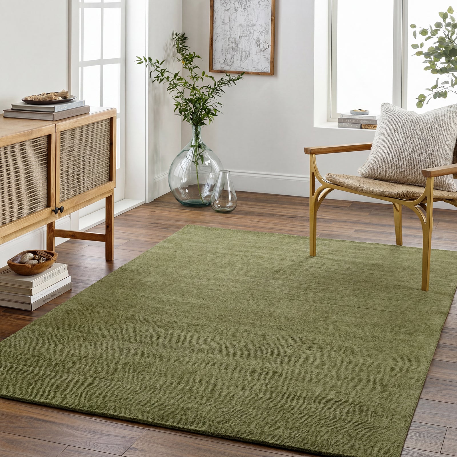 Mystique Modern Wool Modern Green & Sage Rug 152x244cm - room setting