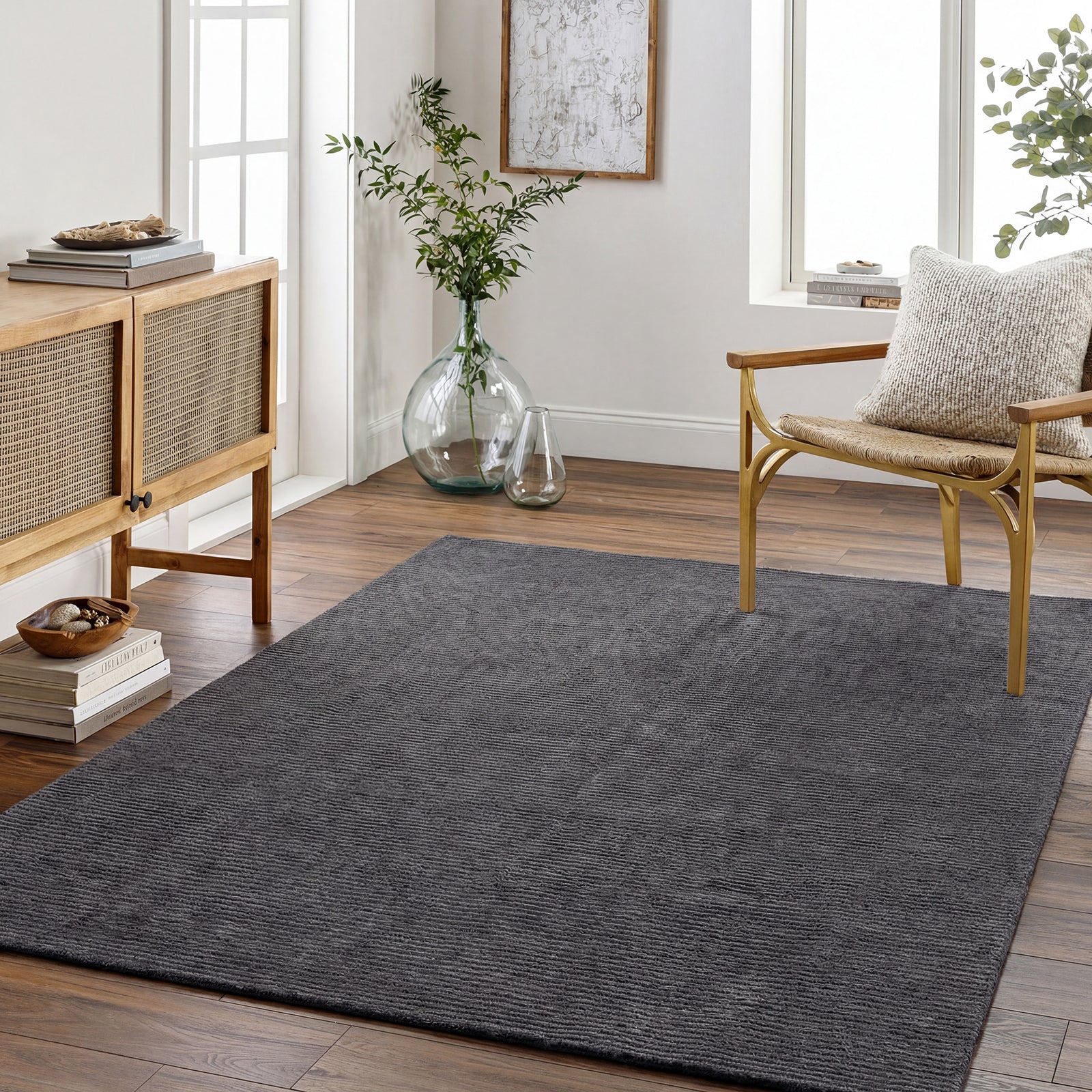 Mystique Modern Wool Modern Grey & Charcoal Rug 152x244cm - room setting