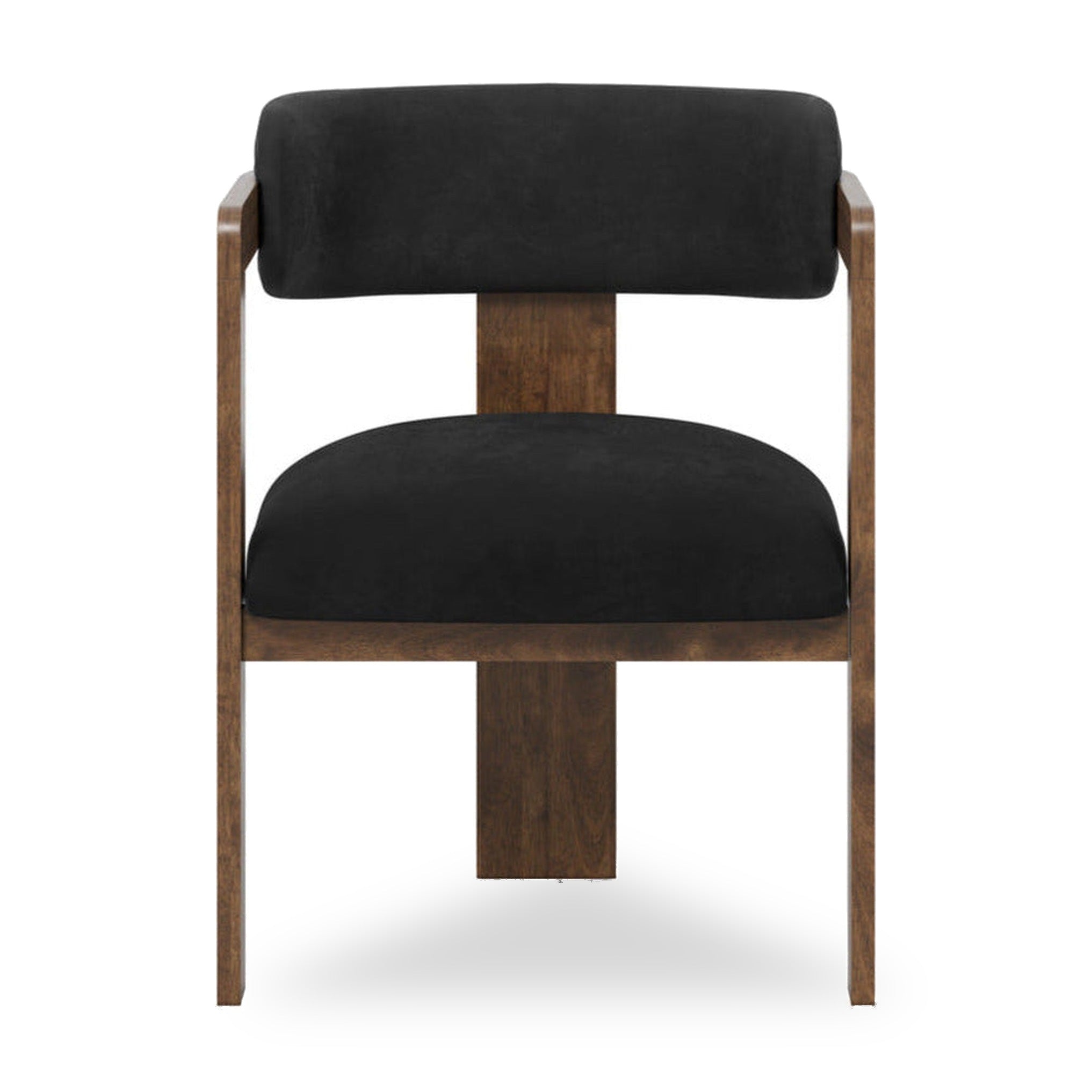Mai Black Velvet & Walnut Wood Tripod Dining Chair