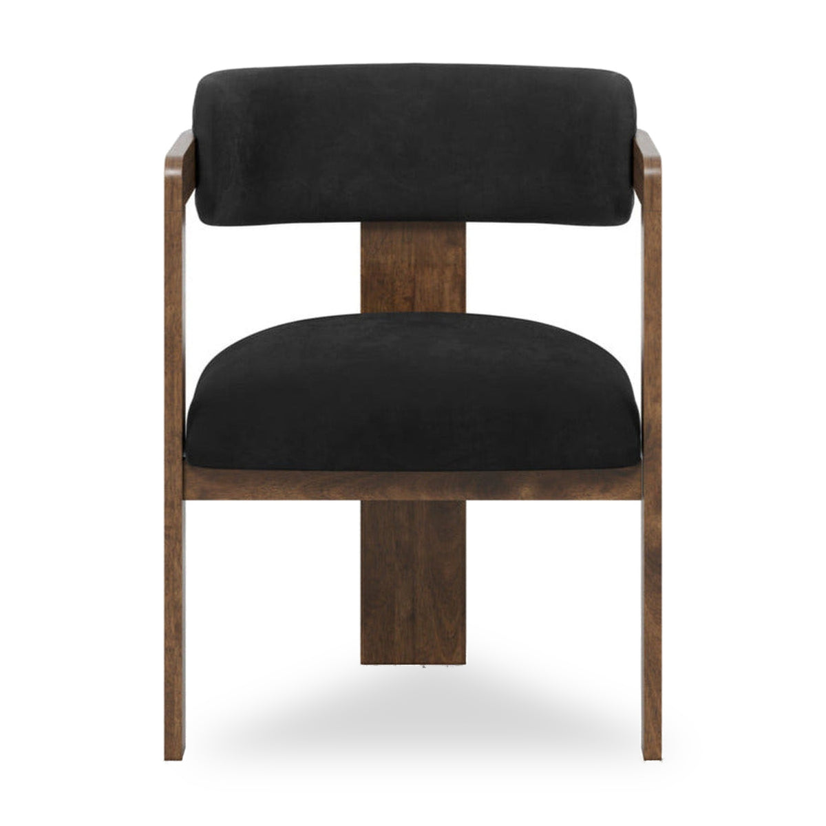 Mai Black Velvet & Walnut Wood Tripod Dining Chair