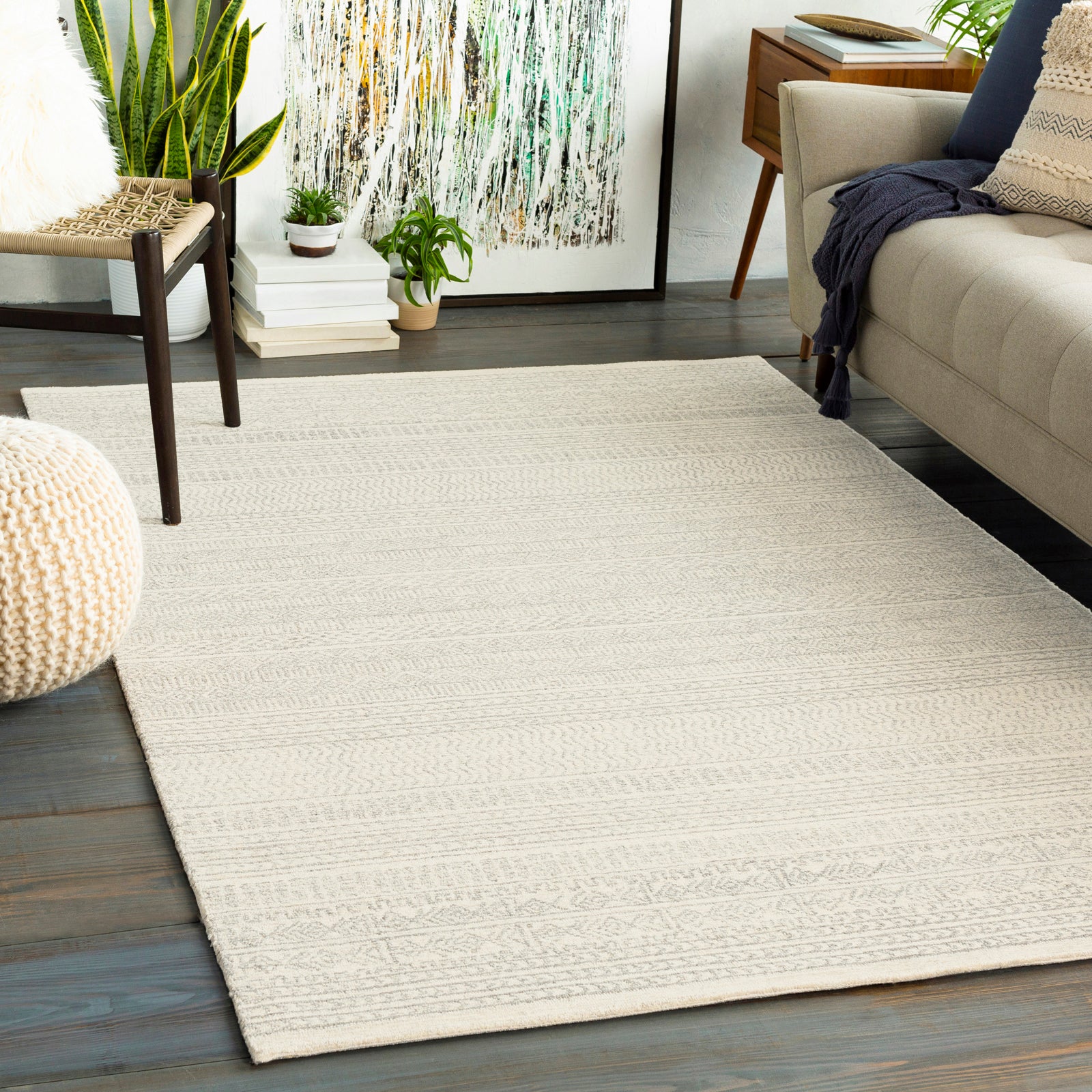 Maroc Global Wool Global Grey & Ivory Rug 91x152cm - second room setting