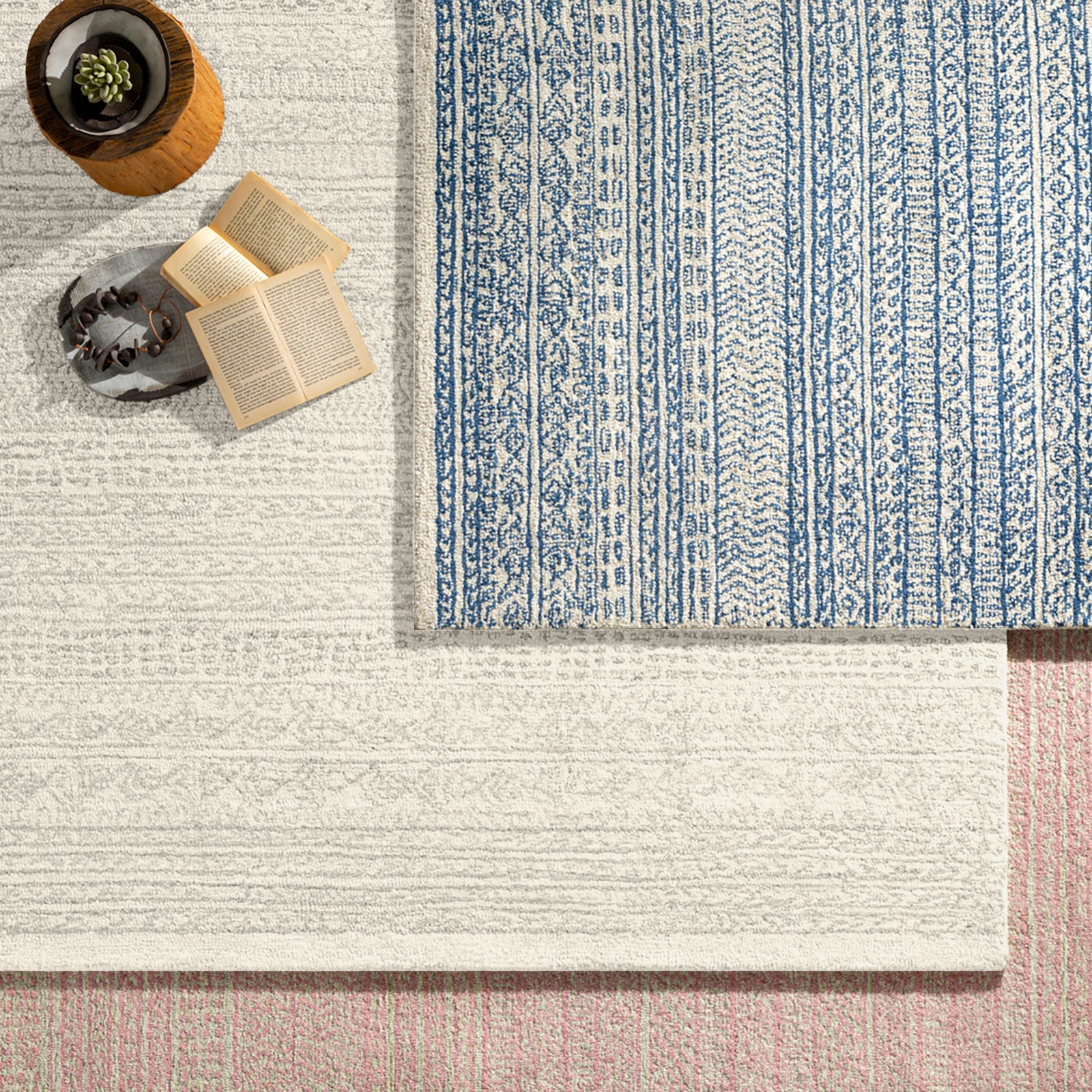 Maroc Global Wool Global Grey & Ivory Rug 91x152cm - styled detail