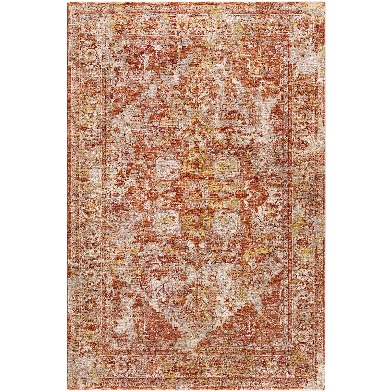 Mirabel Vintage Traditional Boho Fringe Brown & Dusty Coral Polyester Rug 152x225cm - product image