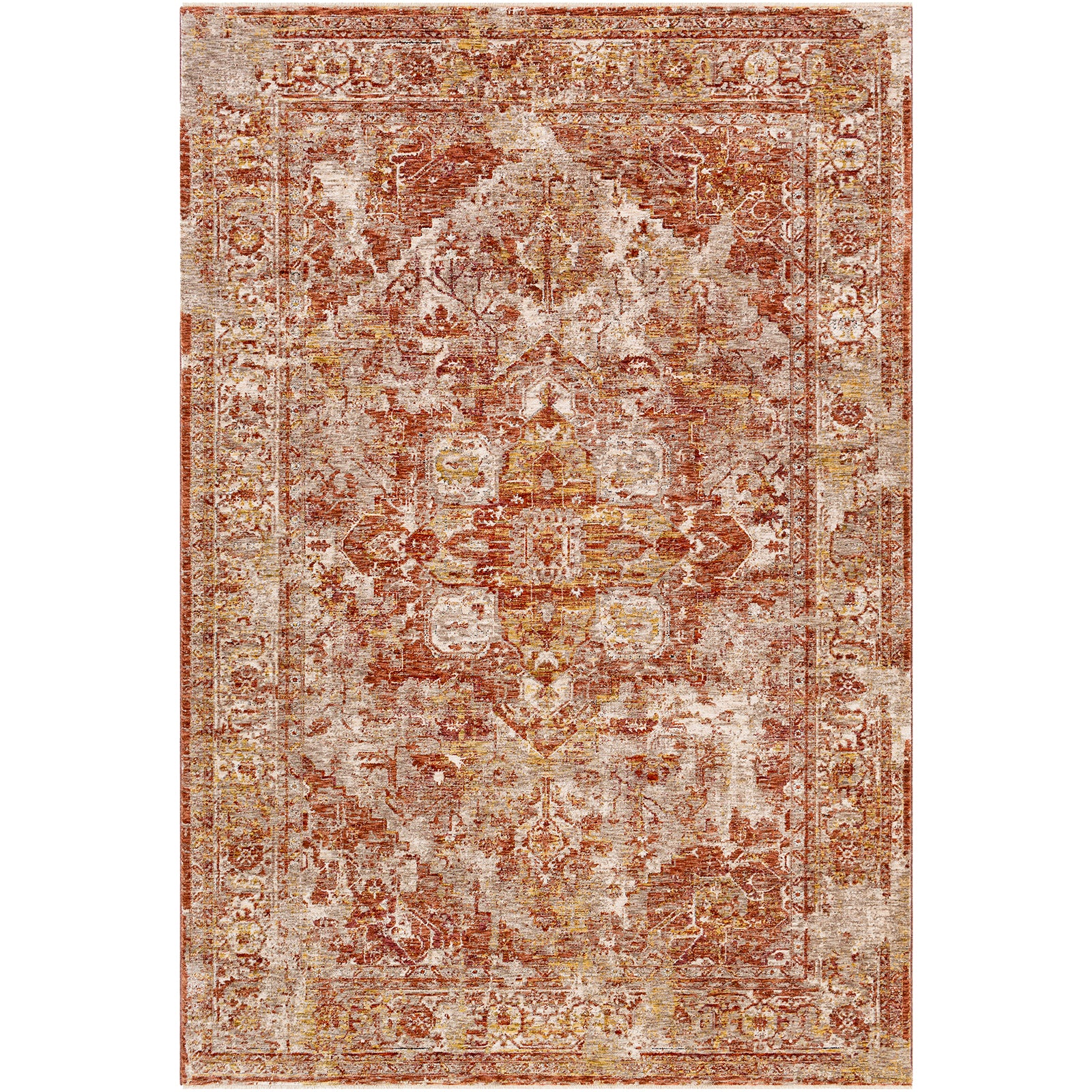 Mirabel Vintage Traditional Boho Fringe Brown & Dusty Coral Polyester Rug 200x290cm - product image