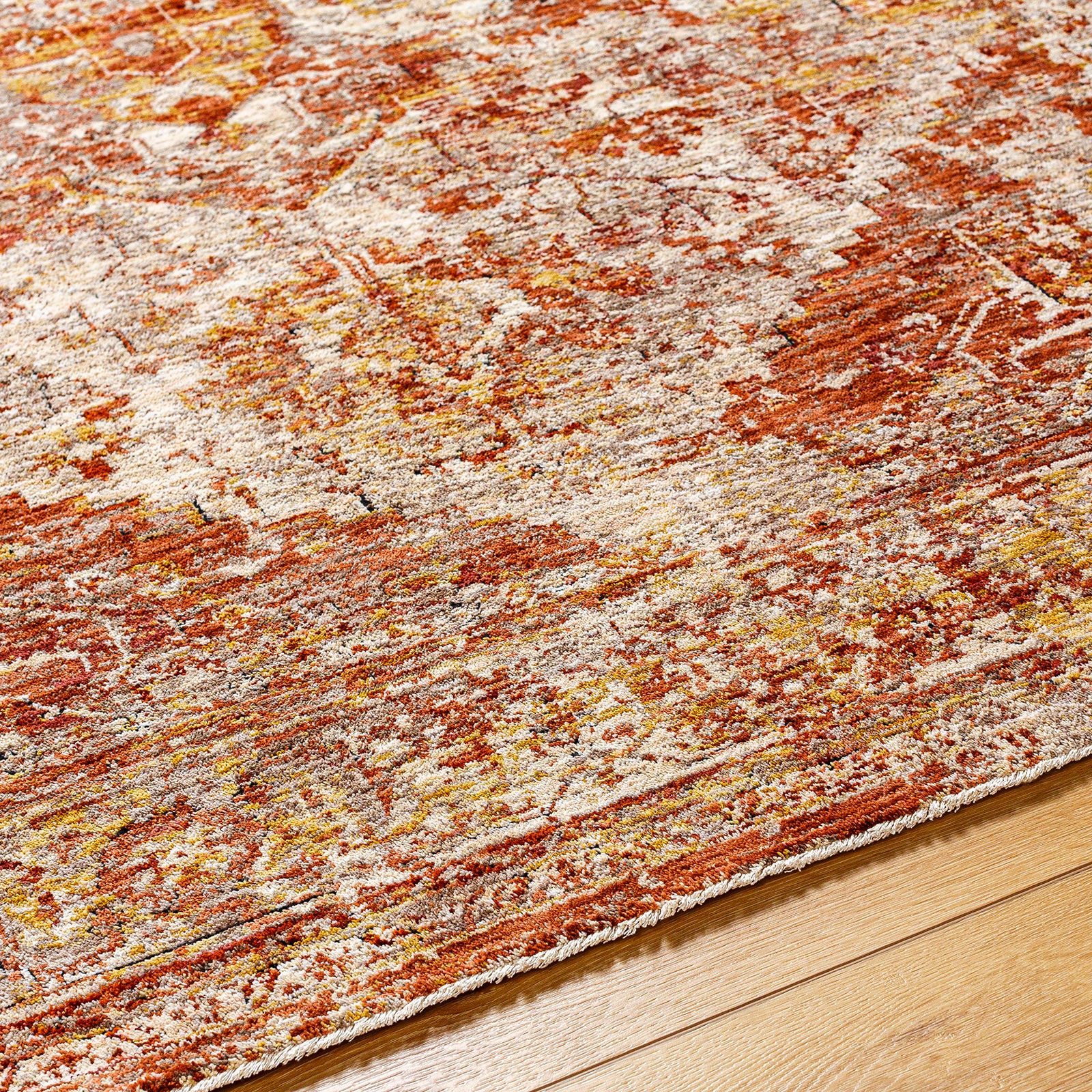 Mirabel Vintage Traditional Boho Fringe Brown & Dusty Coral Polyester Rug 152x225cm - texture detail