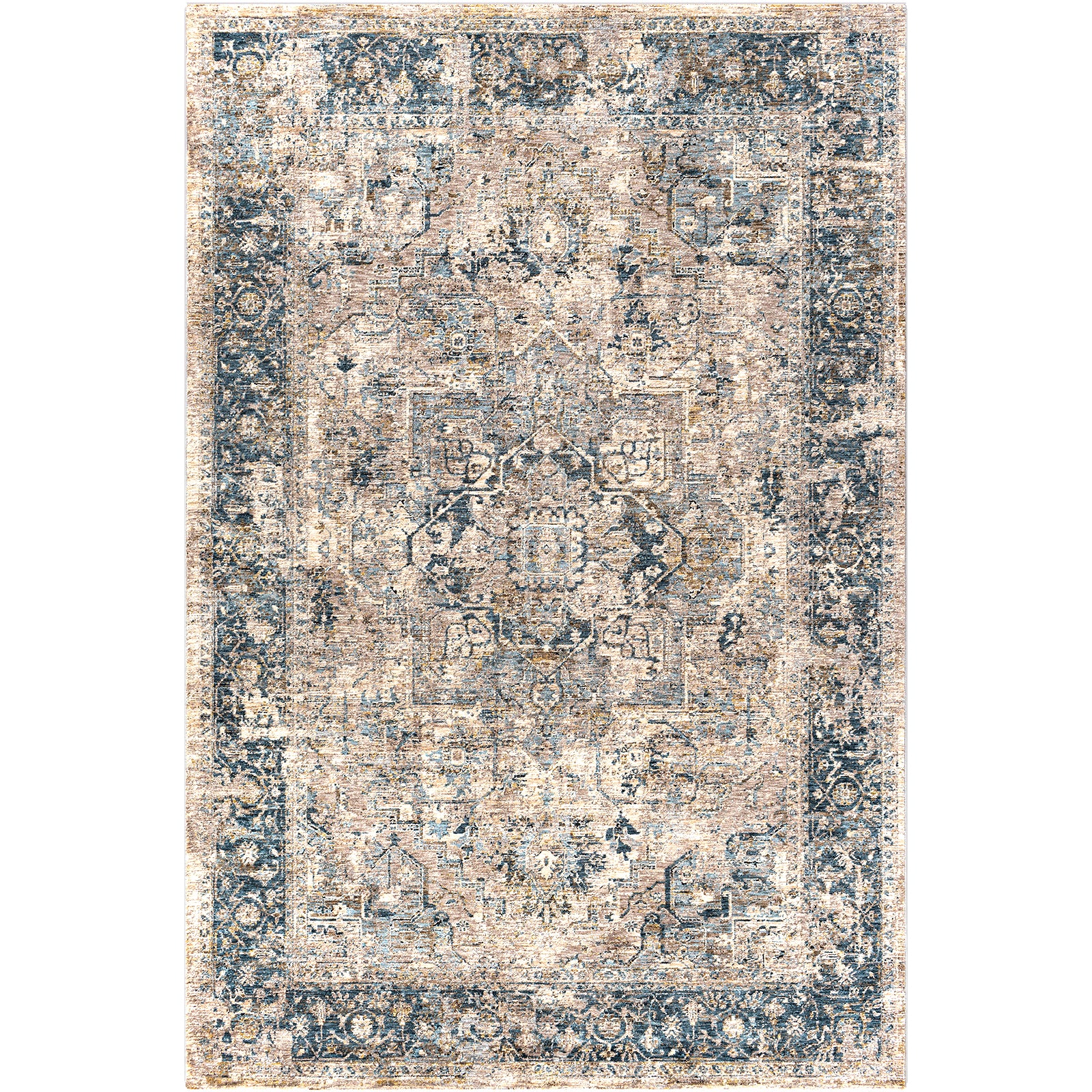 Mirabel Vintage Traditional Boho Fringe Beige & Teal Polyester Rug 152x225cm - product image