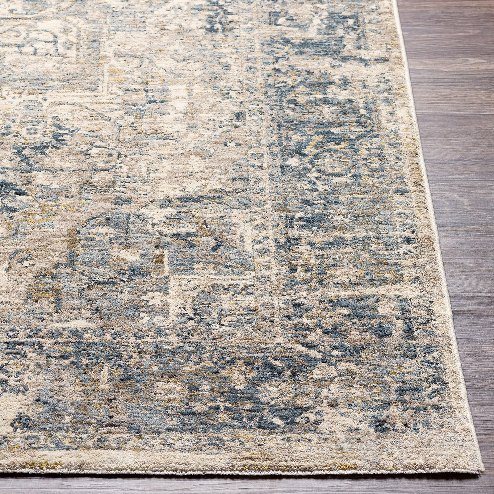Mirabel Vintage Traditional Boho Fringe Beige & Teal Polyester Rug 152x225cm - front view