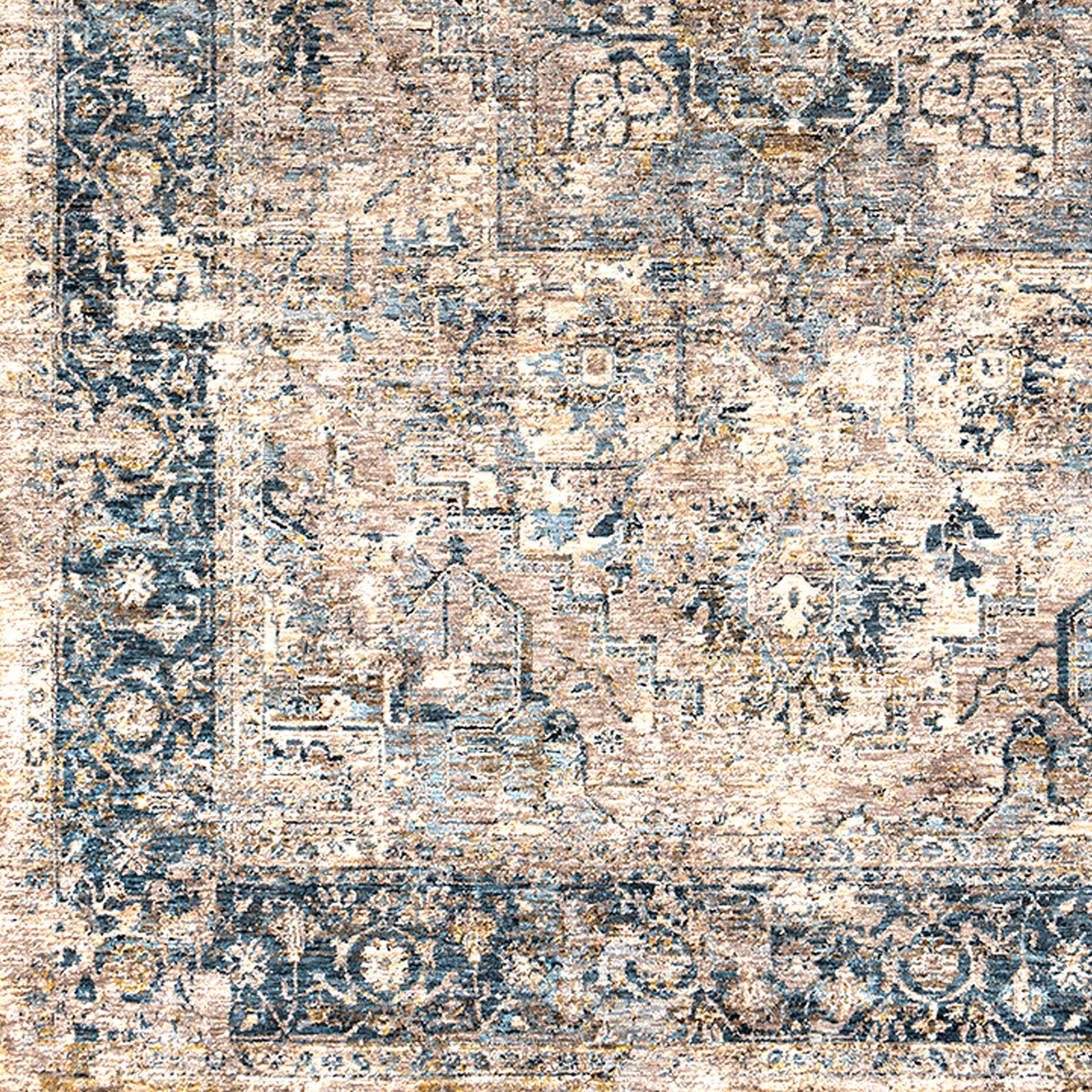 Mirabel Vintage Traditional Boho Fringe Beige & Teal Polyester Rug 152x225cm - colour swatch