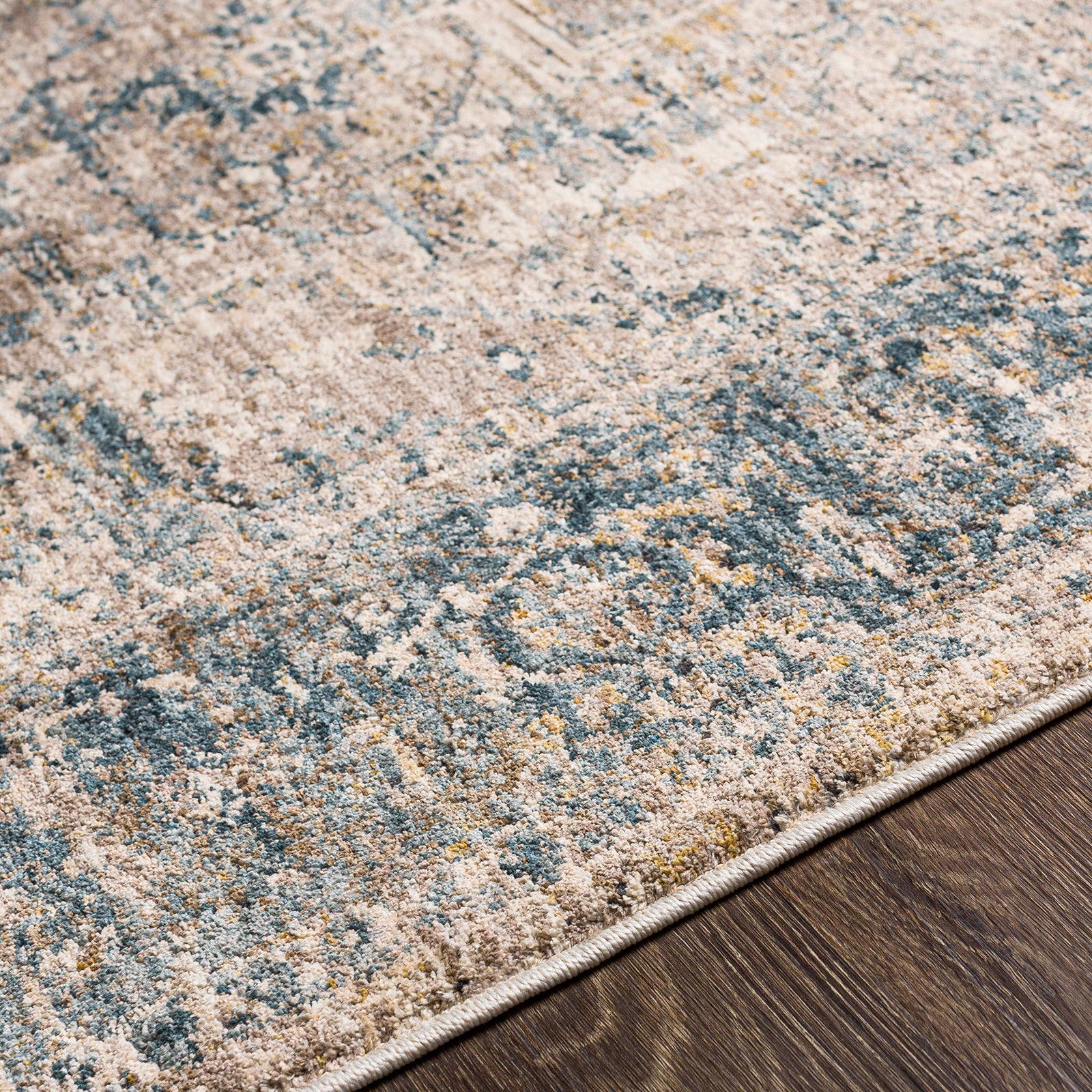 Mirabel Vintage Traditional Boho Fringe Beige & Teal Polyester Rug 152x225cm - texture detail