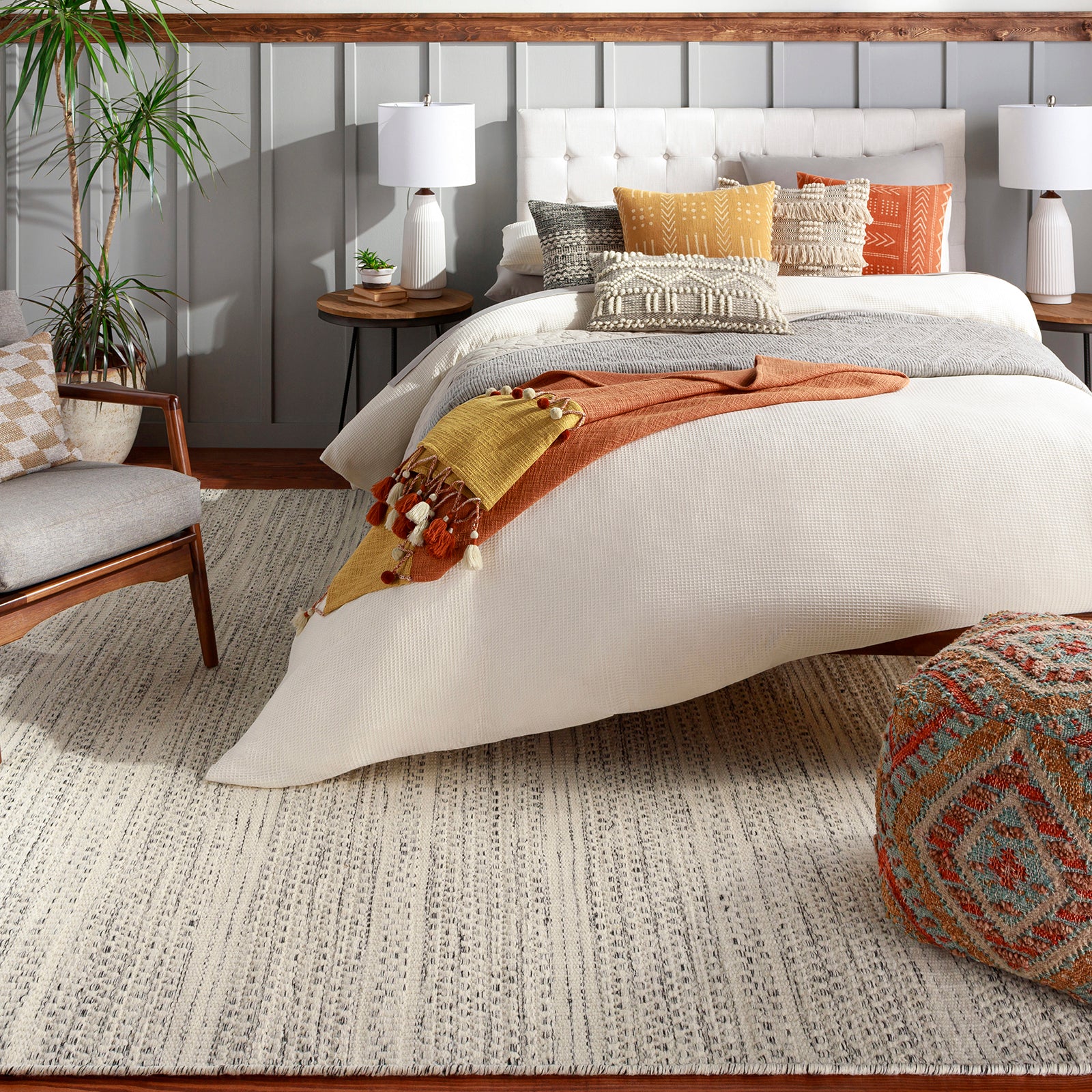 Mardin Global Wool Modern Cream & Black Rug 152x228cm - room setting