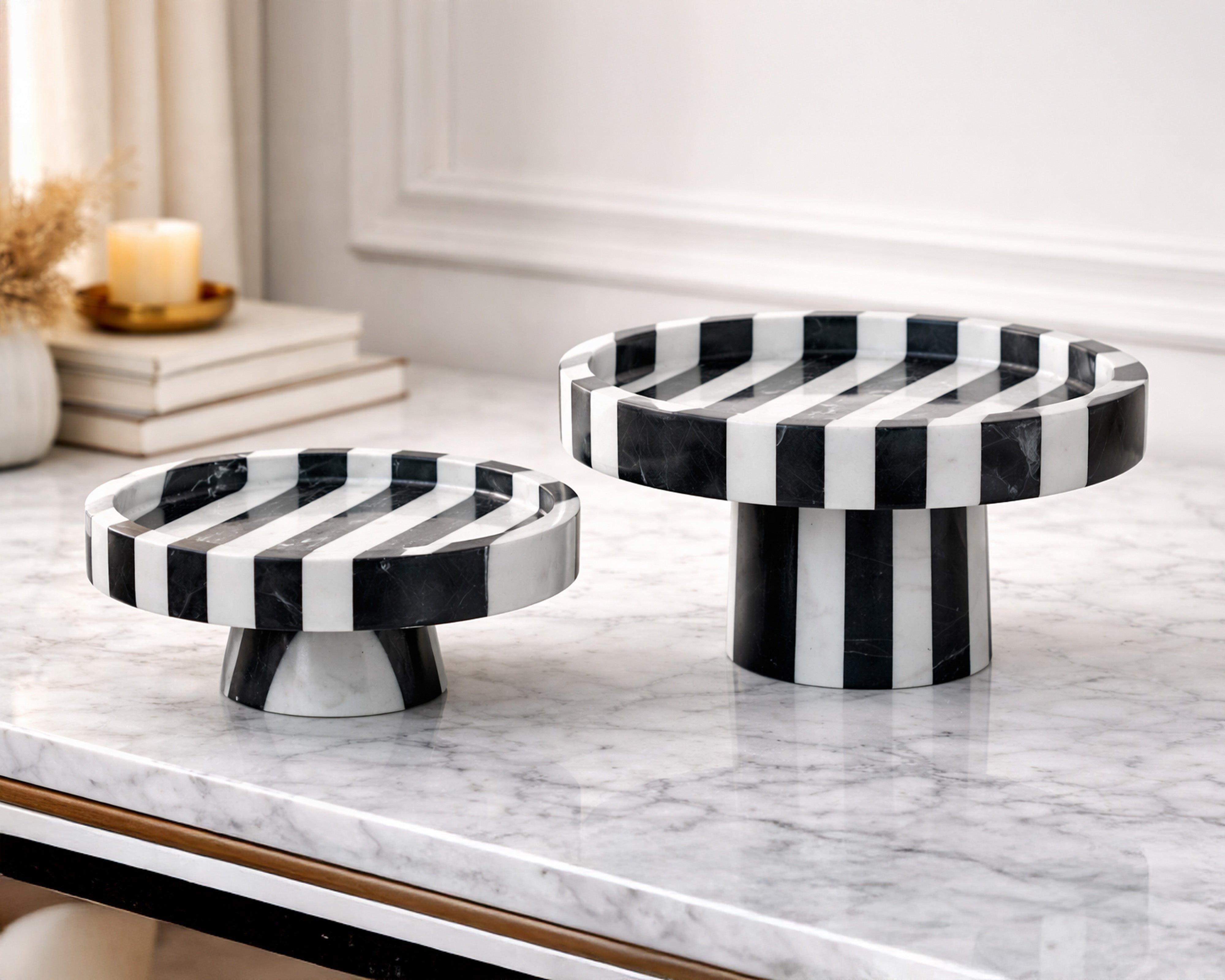 Monochrome Tray Medium - Black & White Marble