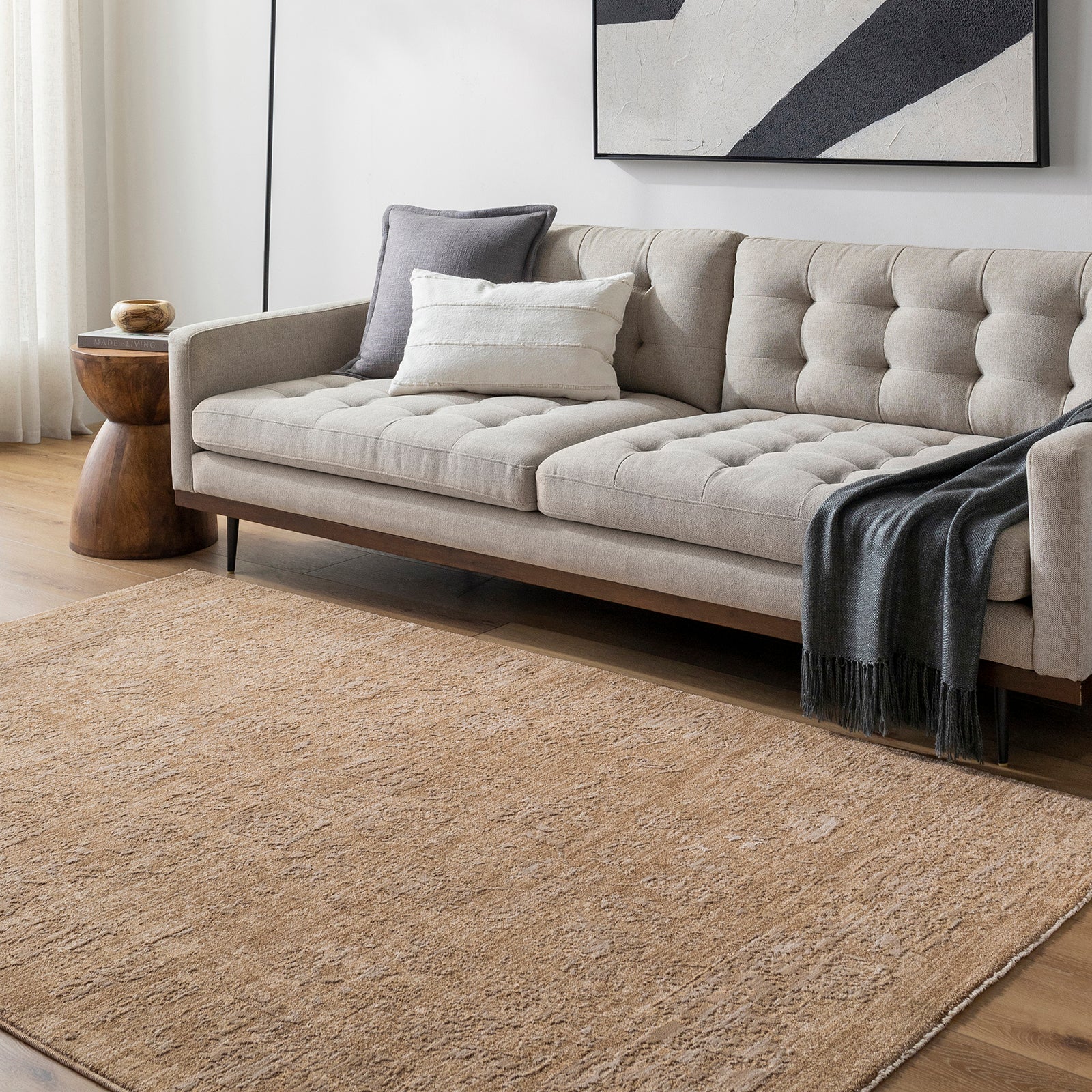 Masterpiece Vintage Traditional Boho Fringe Beige & Tan Polyester Rug 200x290cm - room setting