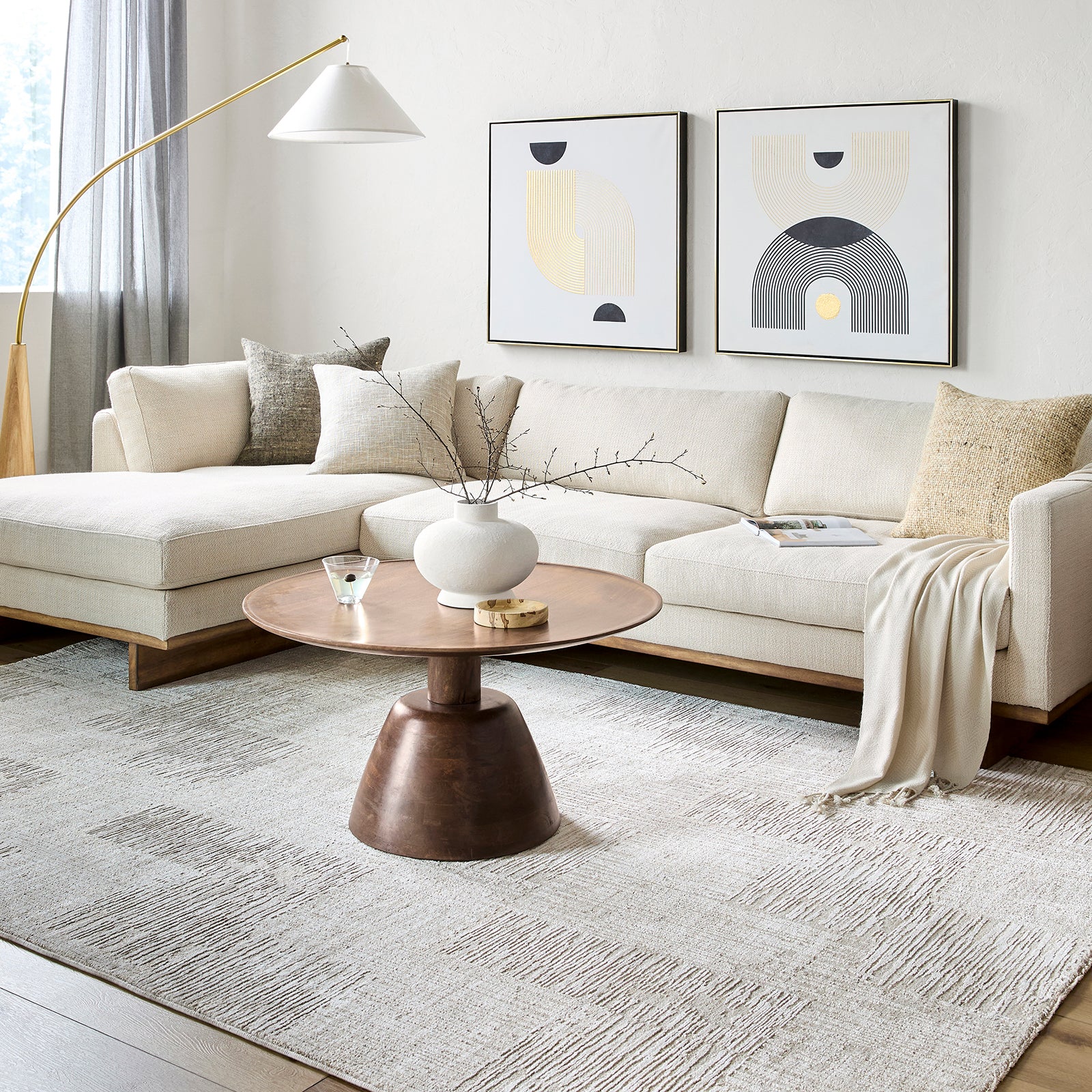 Masterpiece Modern Graphic Fringe Grey & Light Grey Polyester Rug 152x225cm - second room setting