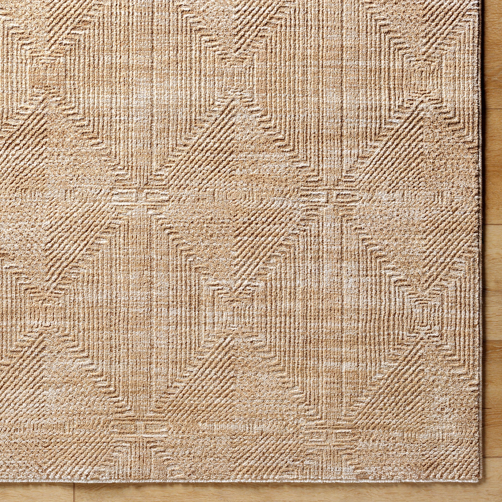 Masterpiece Modern Graphic Fringe Beige & Tan Polyester Rug 200x290cm - reverse roll detail