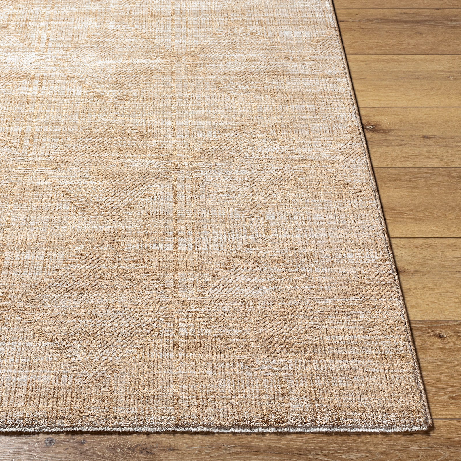 Masterpiece Modern Graphic Fringe Beige & Tan Polyester Rug 200x290cm - front view