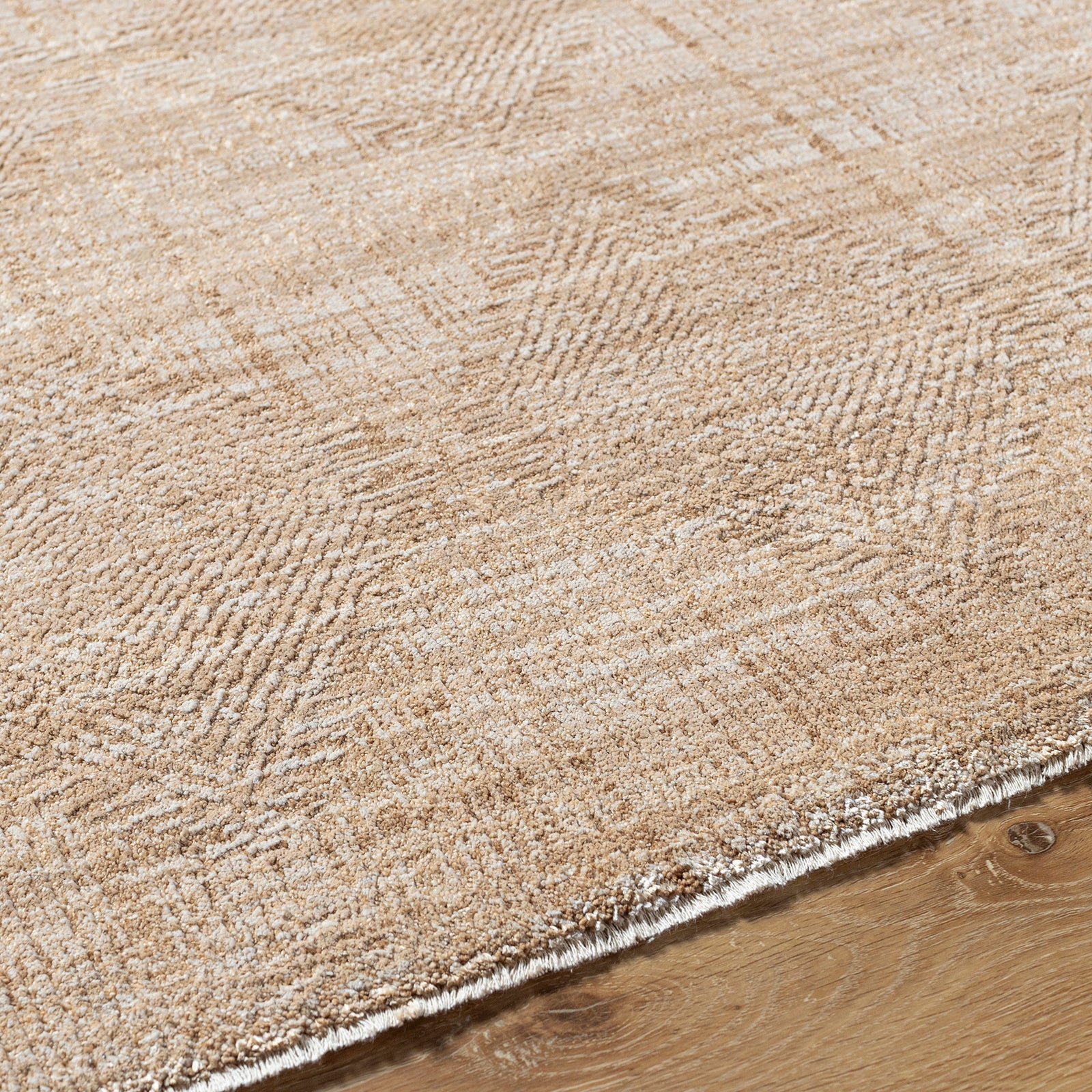 Masterpiece Modern Graphic Fringe Beige & Tan Polyester Rug 152x225cm - texture detail