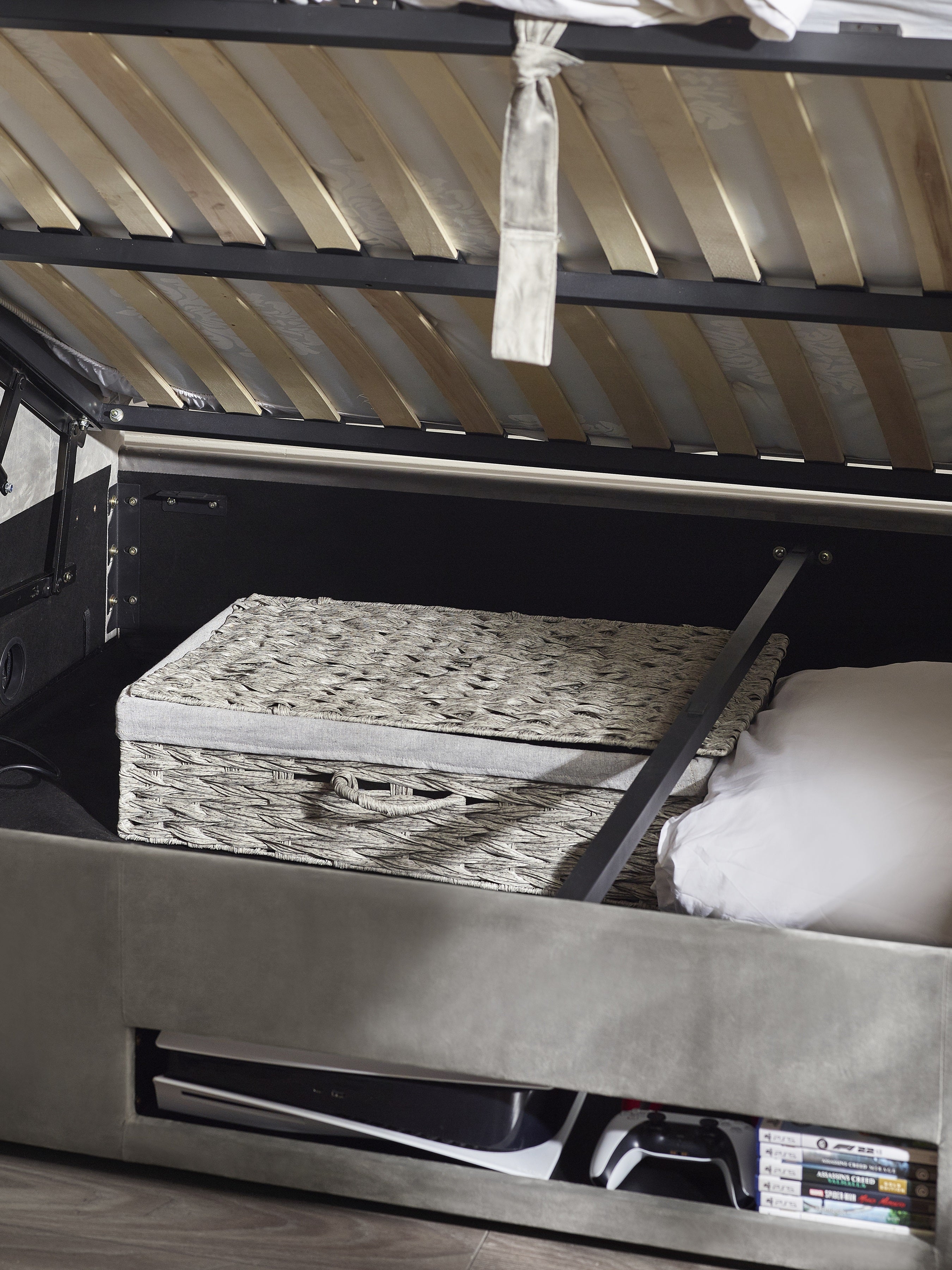 Alston Light Grey Velvet Ottoman TV Bed Double