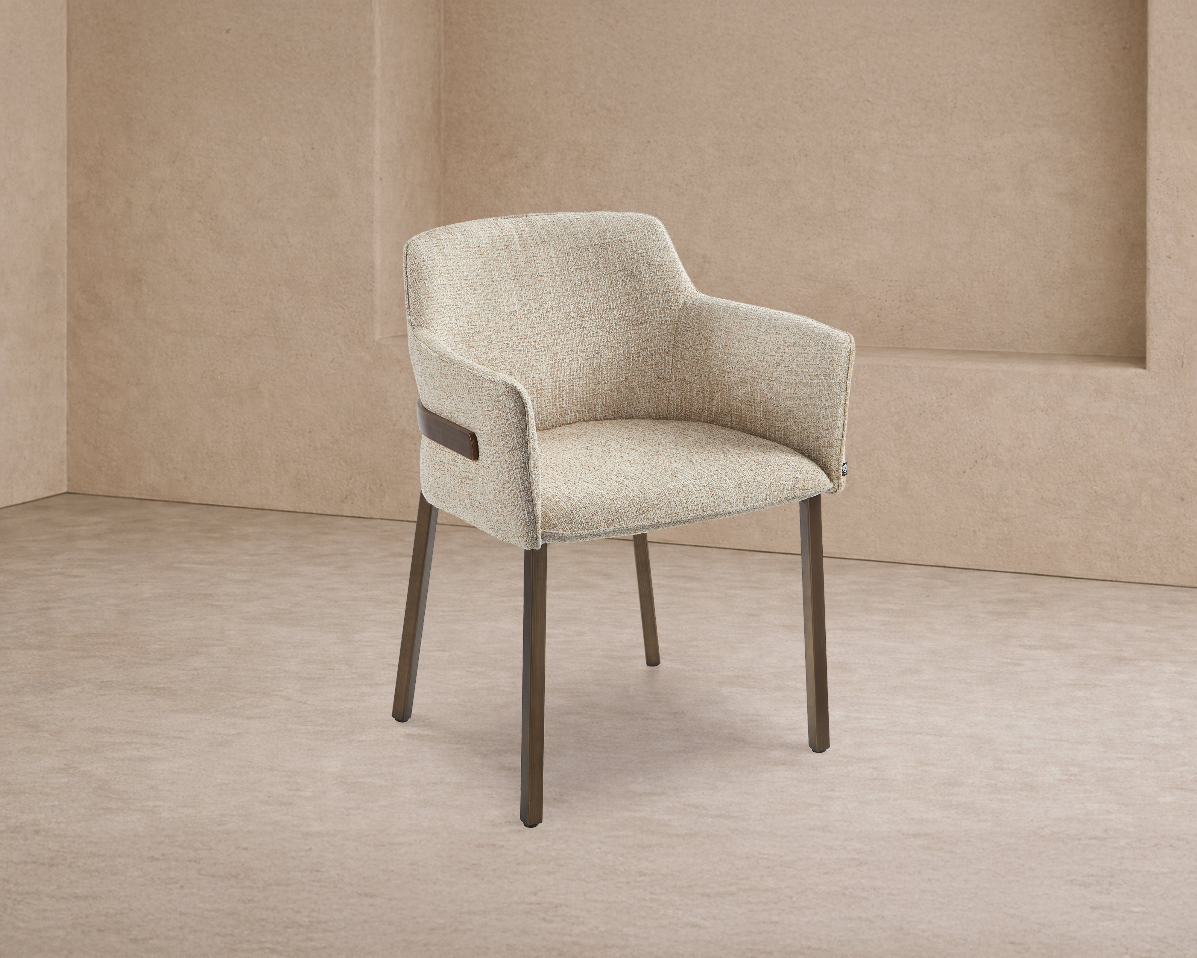 Tessa Dining Chair set of 2 -  Field Beige Fabric & Hairline Antique Brass