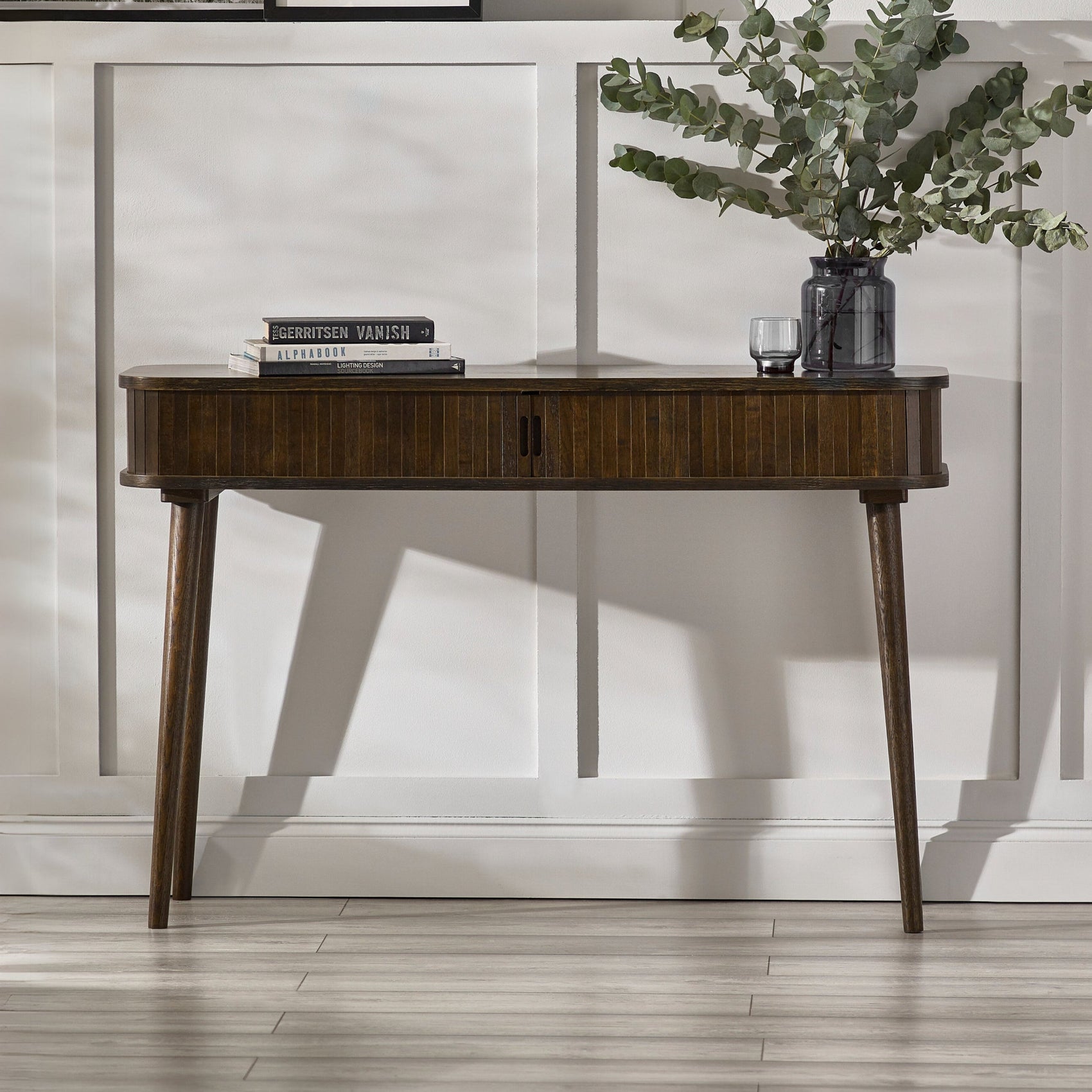Pedra Dark Oak Wood Slatted Console Table