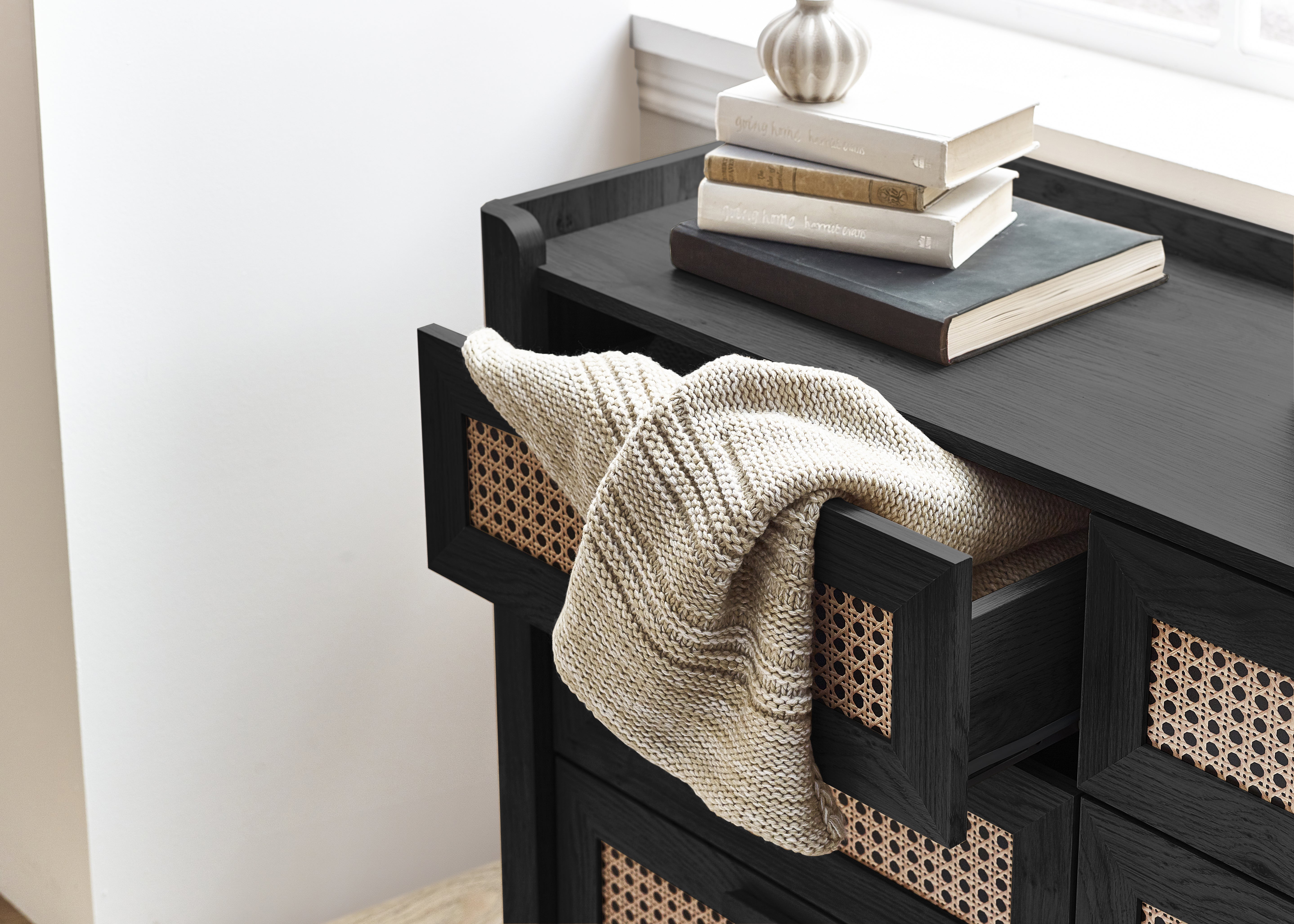 Asbury Wood Chest of Drawers | 6 Drawers - Black Ash