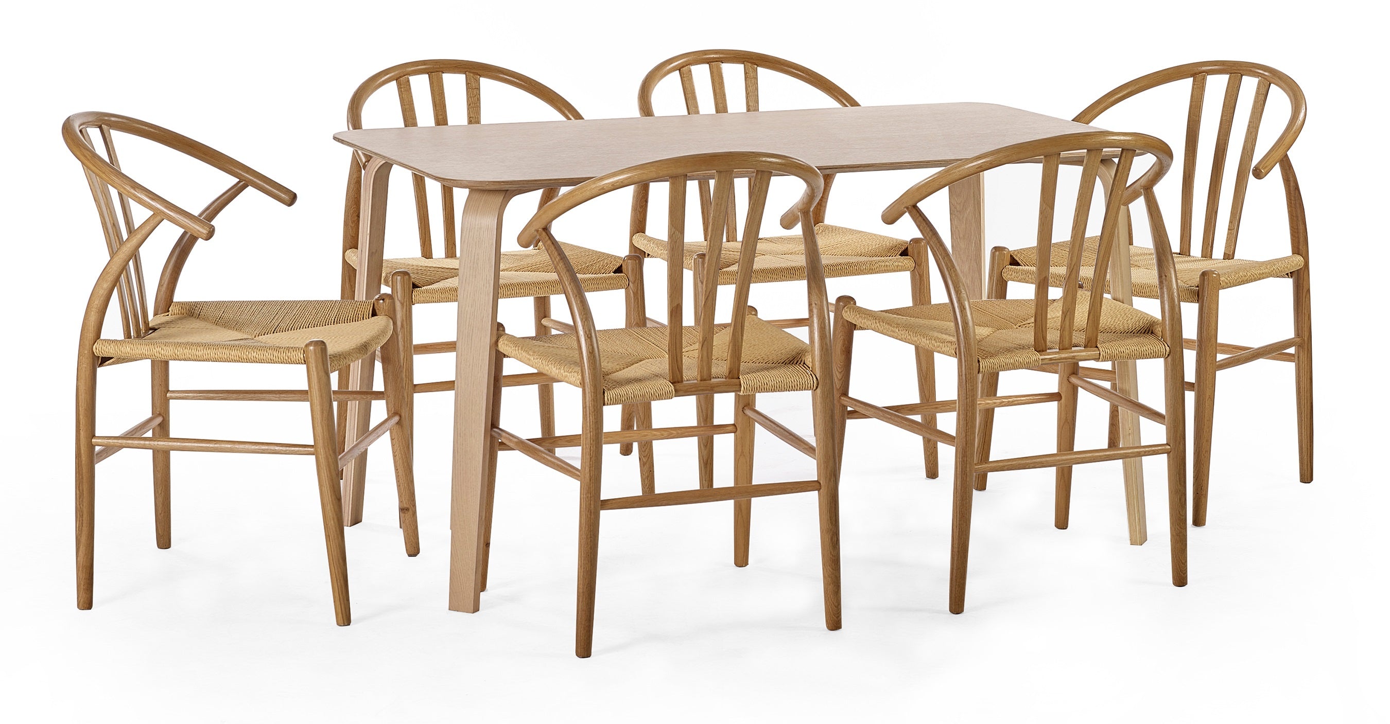 Set of 2 Drayton Natural Oak Wood Curved Dining Chairs
