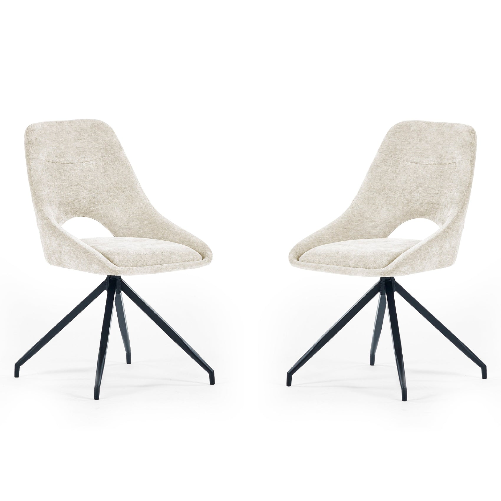 Set of 2 Almira Cream Chenille Swivel Dining Chairs