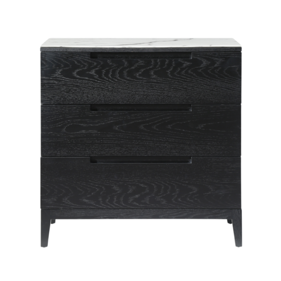 Orchid Black Oak Wood & White Marble Chest of Drawers