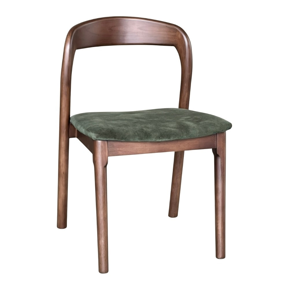 Oren Green Velvet & Dark Brown Wood Dining Chair