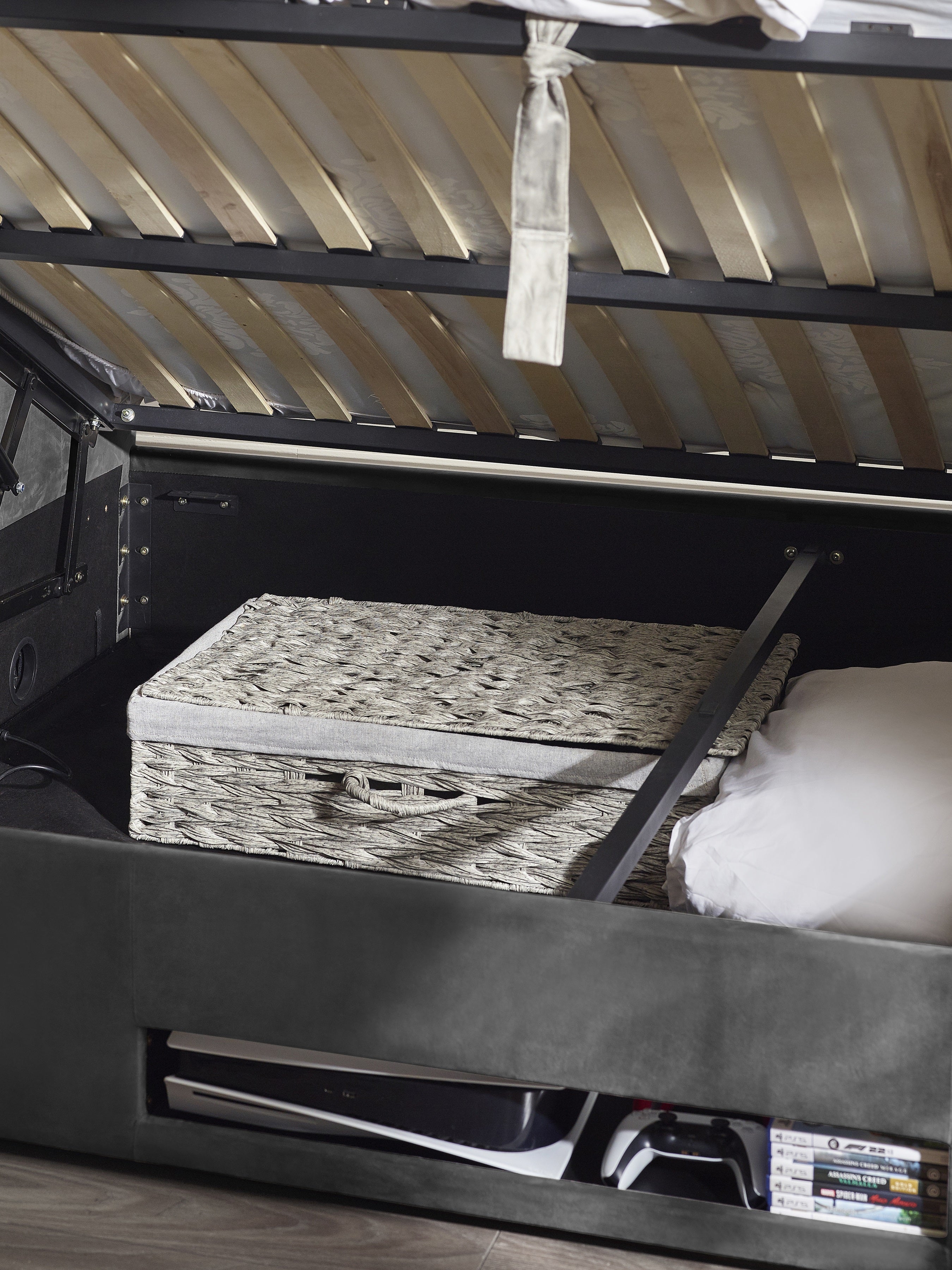 Alston Dark Grey Velvet Ottoman TV Bed Double