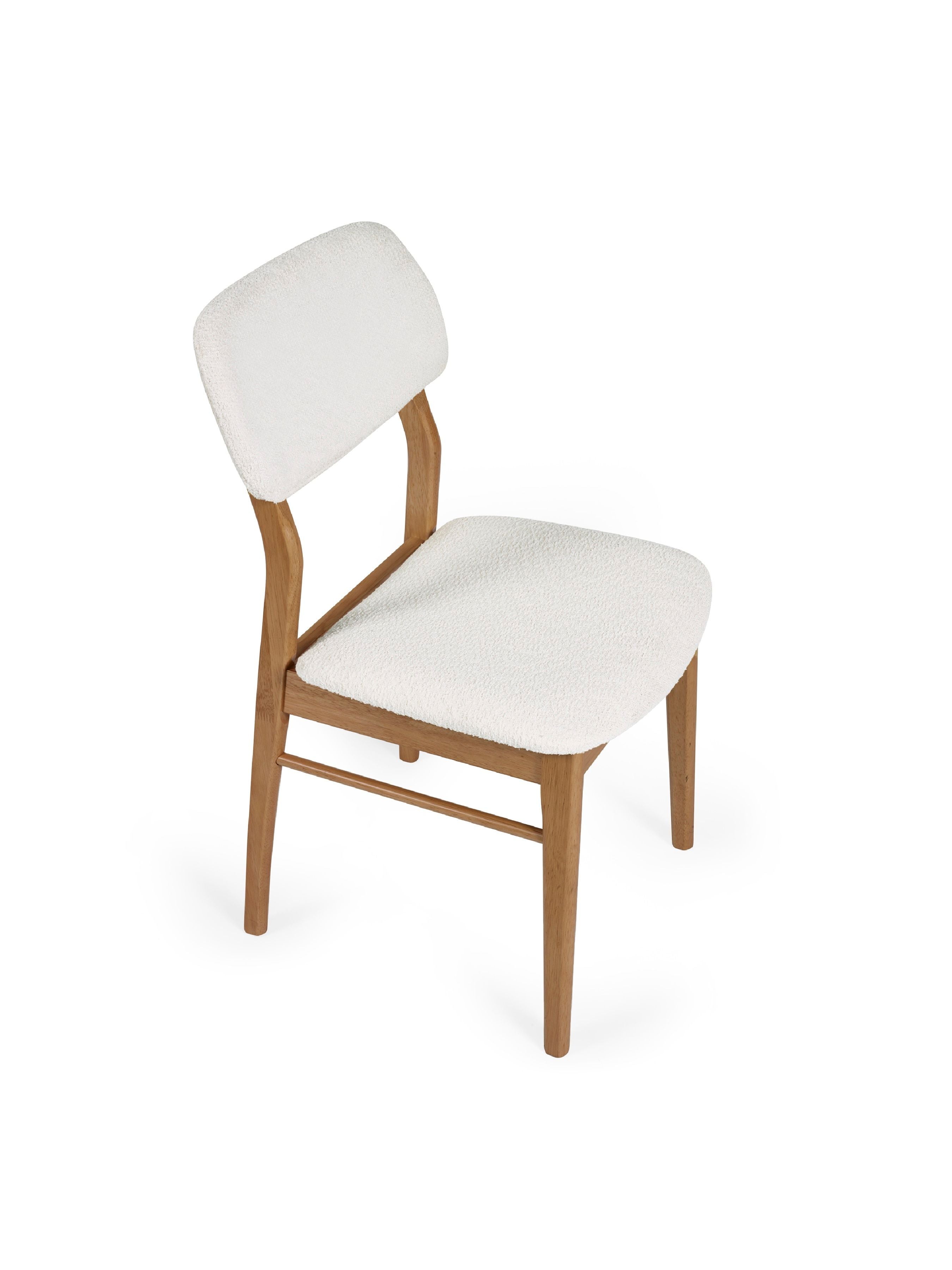 Set of 2 Alicia White Boucle & Natural Oak Wood Dining Chairs