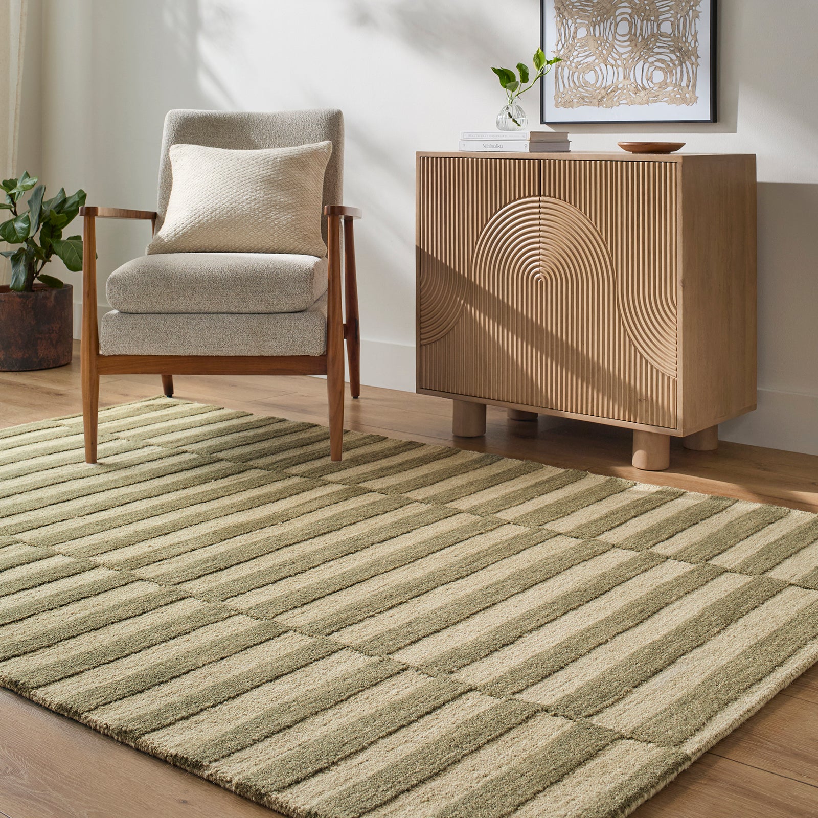 Idaho Modern Wool Green & Sage Rug 153x219cm - room setting