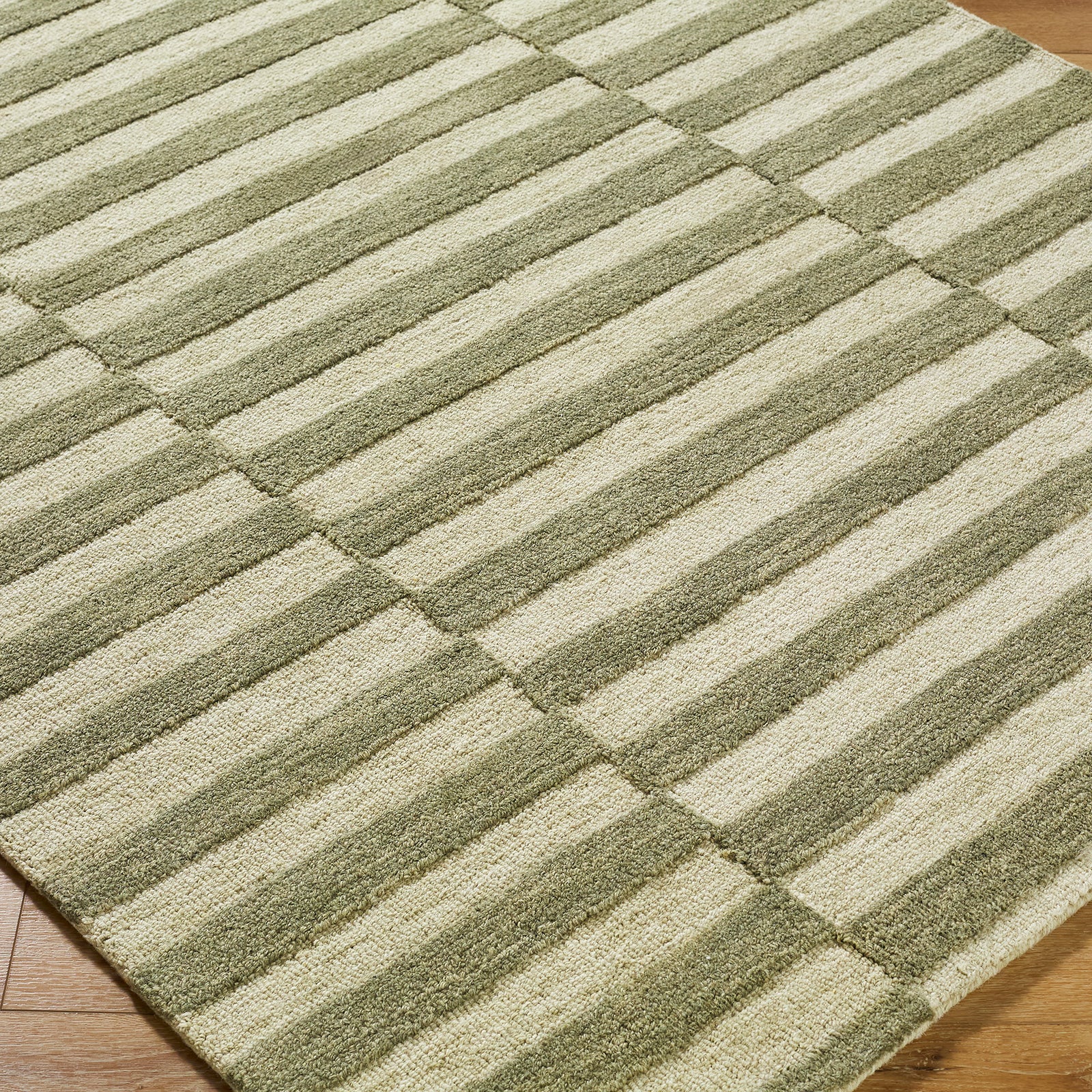 Idaho Modern Wool Green & Sage Rug 153x219cm - corner detail