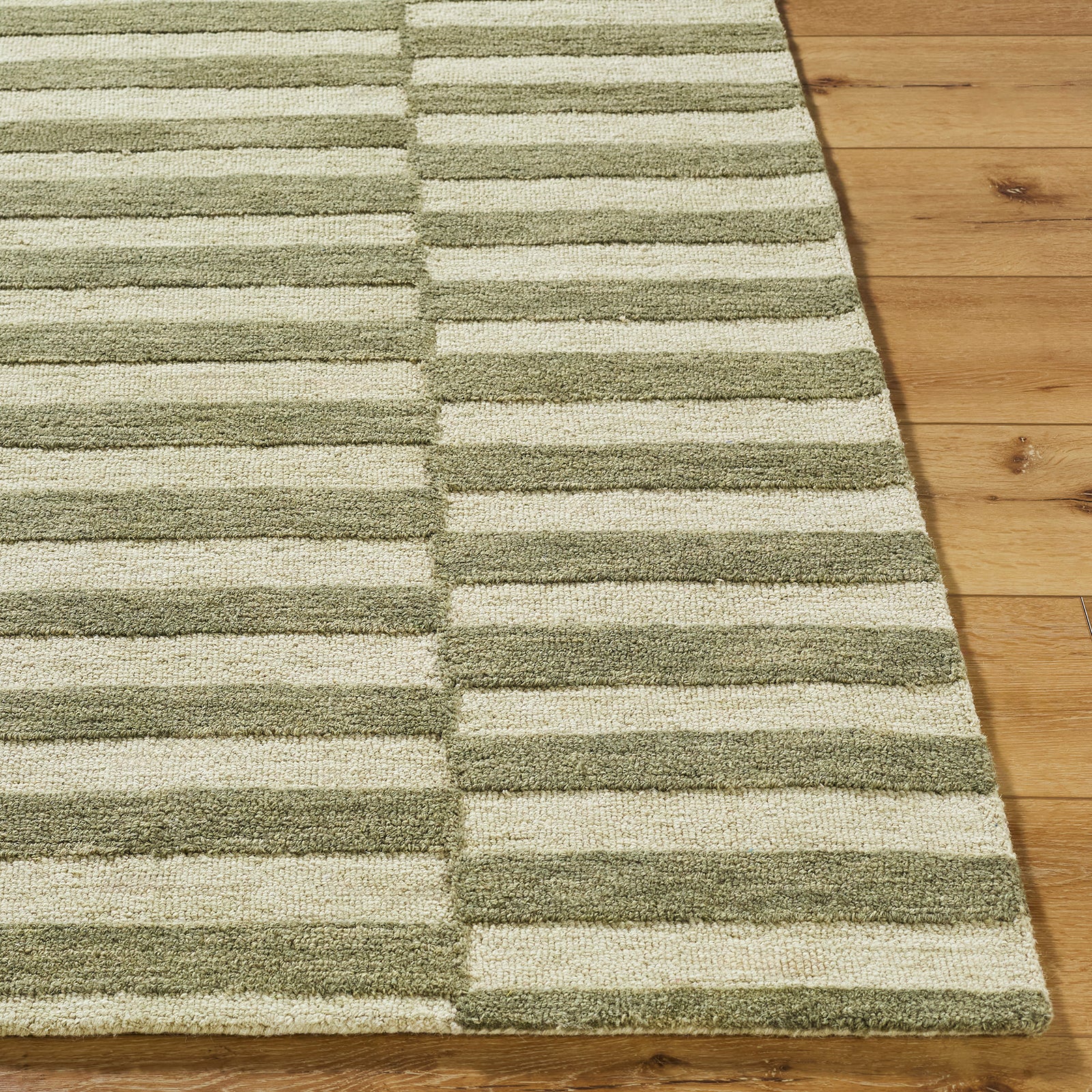 Idaho Modern Wool Green & Sage Rug 153x219cm - reverse roll detail