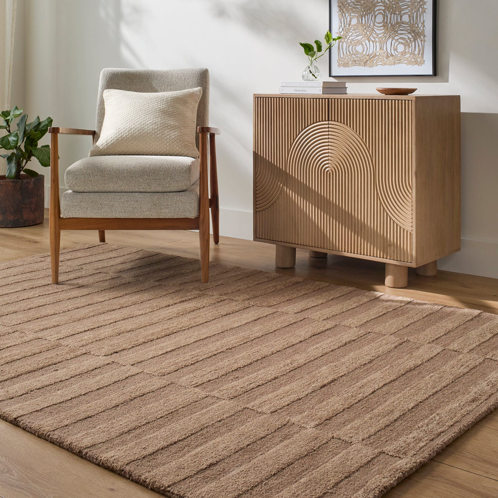 Idaho Modern Wool Beige & Taupe Rug 153x219cm - room setting
