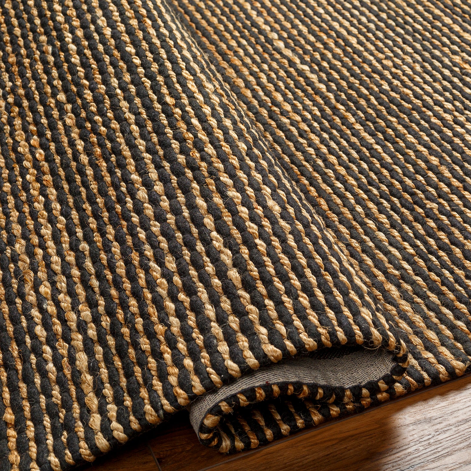 Priya Modern Jute Wool Modern Brown & Black Rug 183x275cm - folded detail