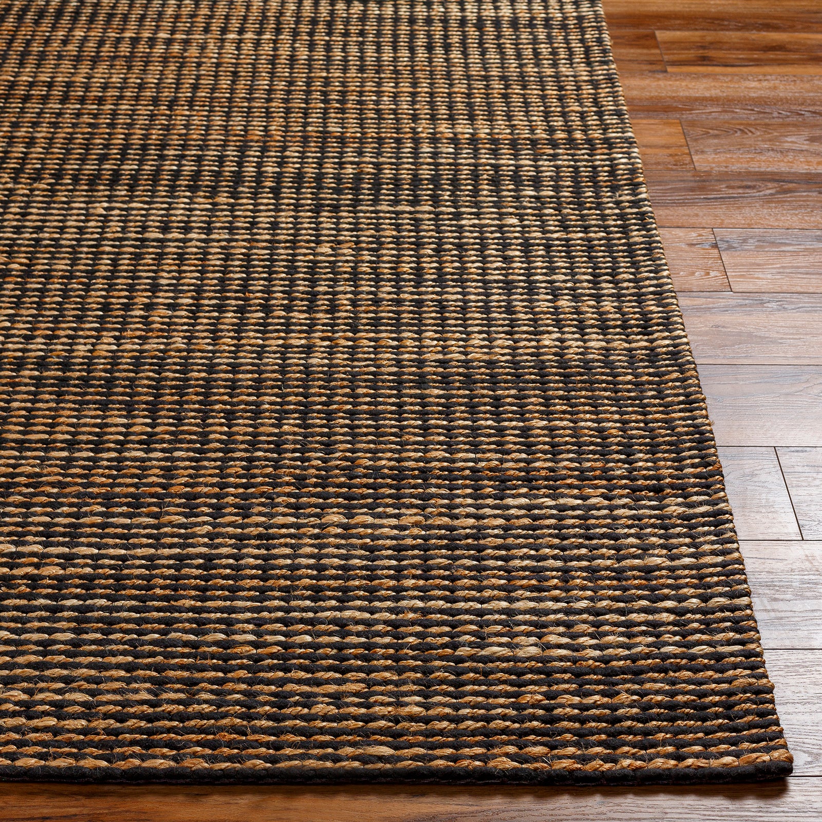 Priya Modern Jute Wool Modern Brown & Black Rug 153x219cm - reverse roll detail
