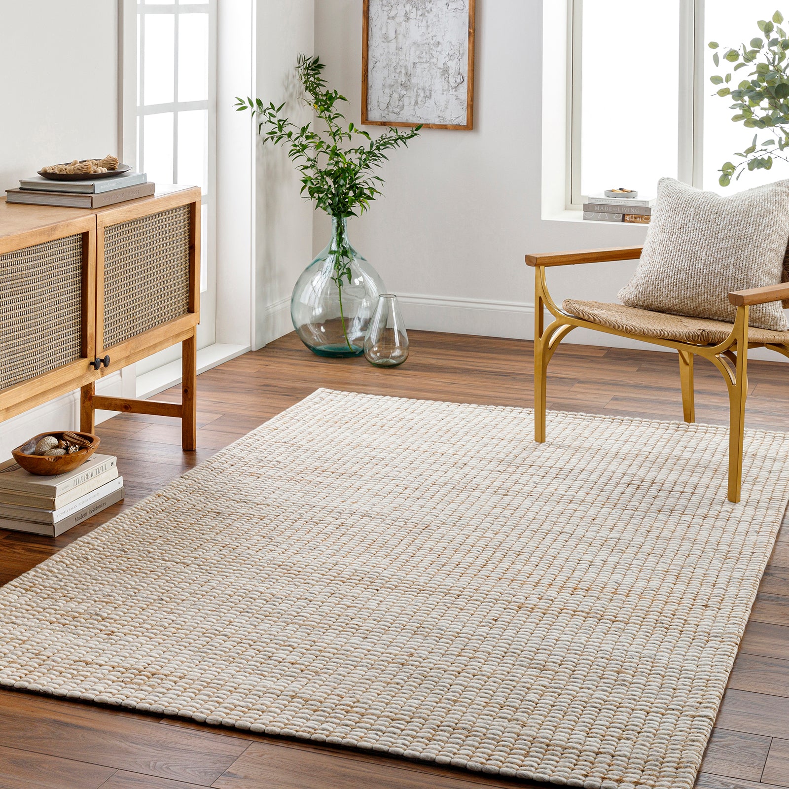 Priya Modern Jute Wool Modern Beige & Off White Rug 153x219cm - room setting