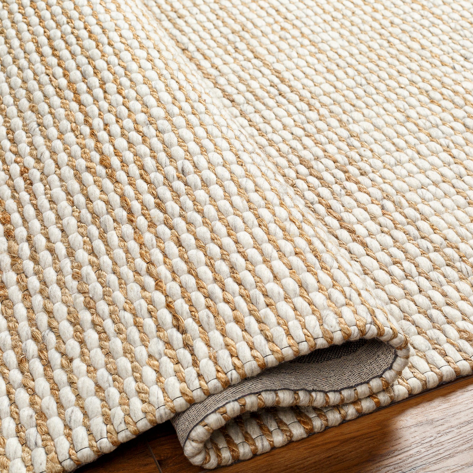 Priya Modern Jute Wool Modern Beige & Off White Rug 153x219cm - folded detail