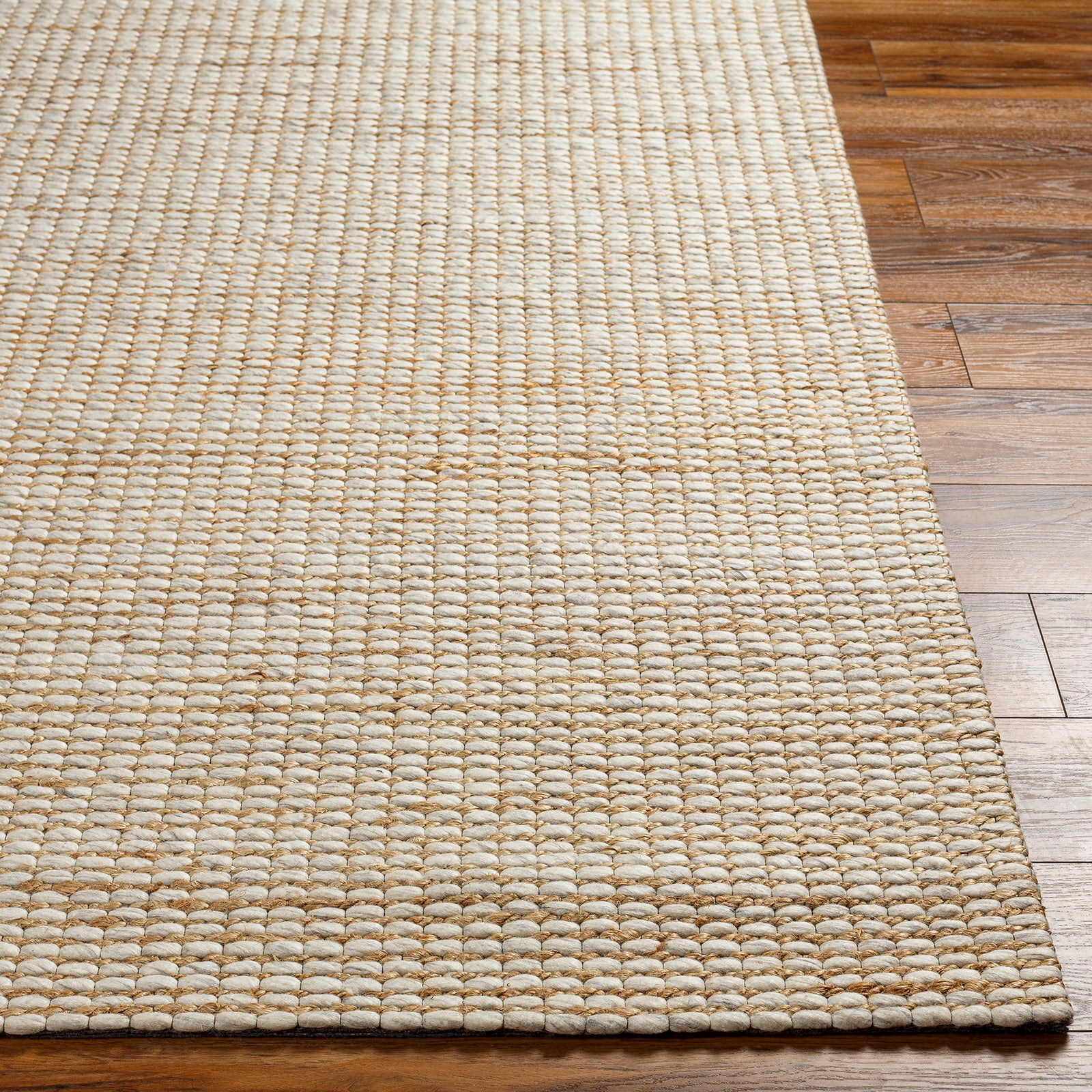 Priya Modern Jute Wool Modern Beige & Off White Rug 153x219cm - reverse roll detail