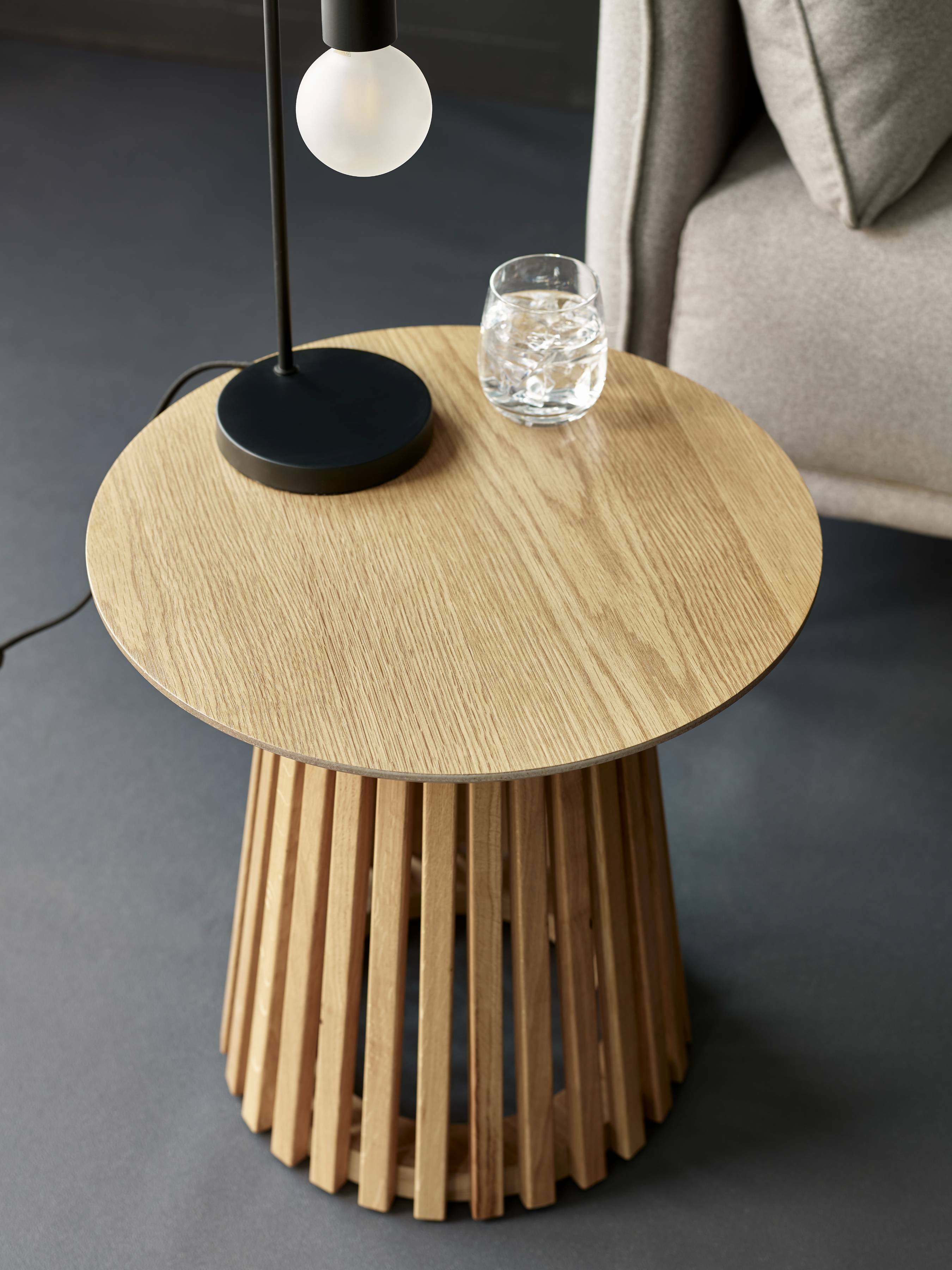 Cato Natural Oak Wood Slatted Side Table