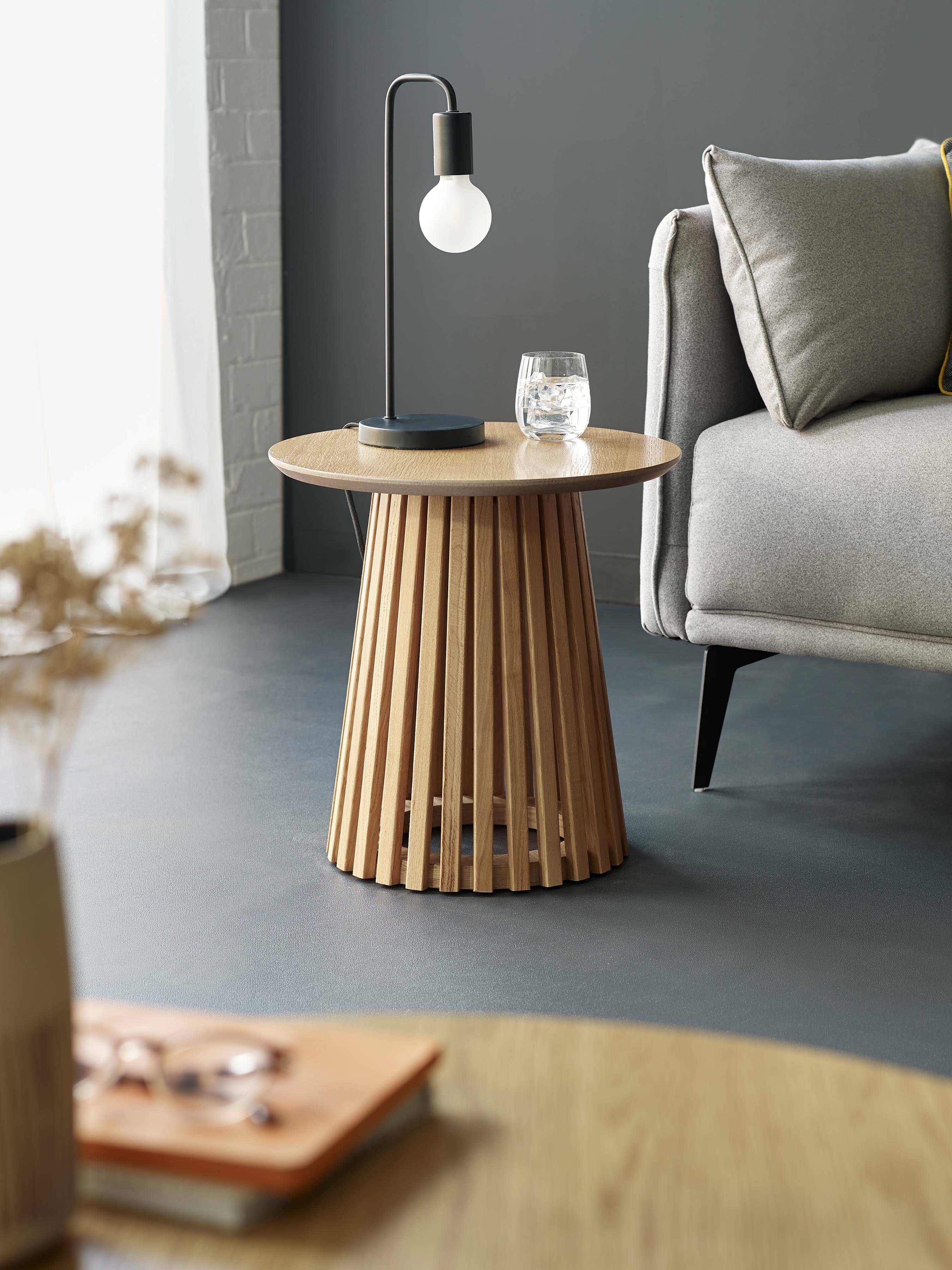 Cato Natural Oak Wood Slatted Side Table