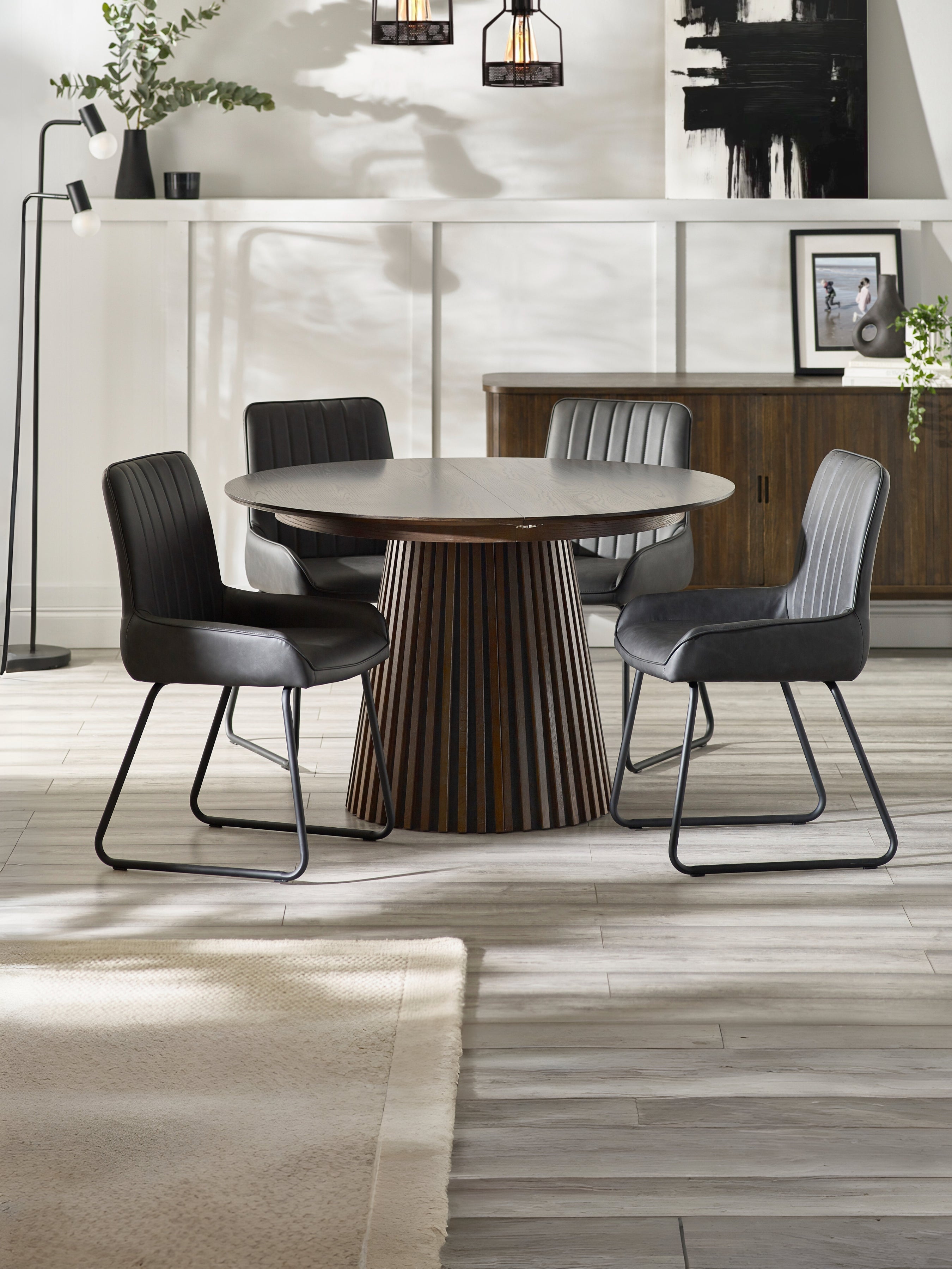 Pedra Dark Oak Wood Slatted Extending Dining Table