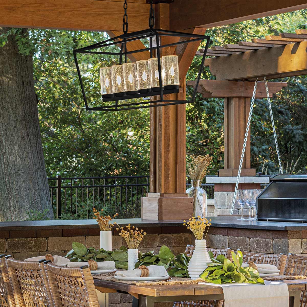 Quintiesse - Alford Place 6 Light Outdoor Linear Pendant Light - Black