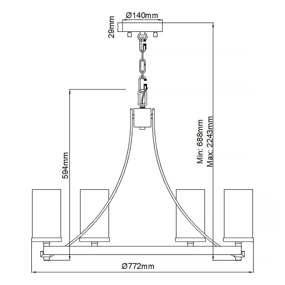 Quintiesse - Angelo 6 Light Chandelier - Grey