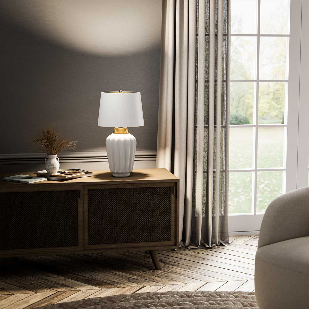Quintiesse - Bexley Table Lamp - White & Brushed Brass