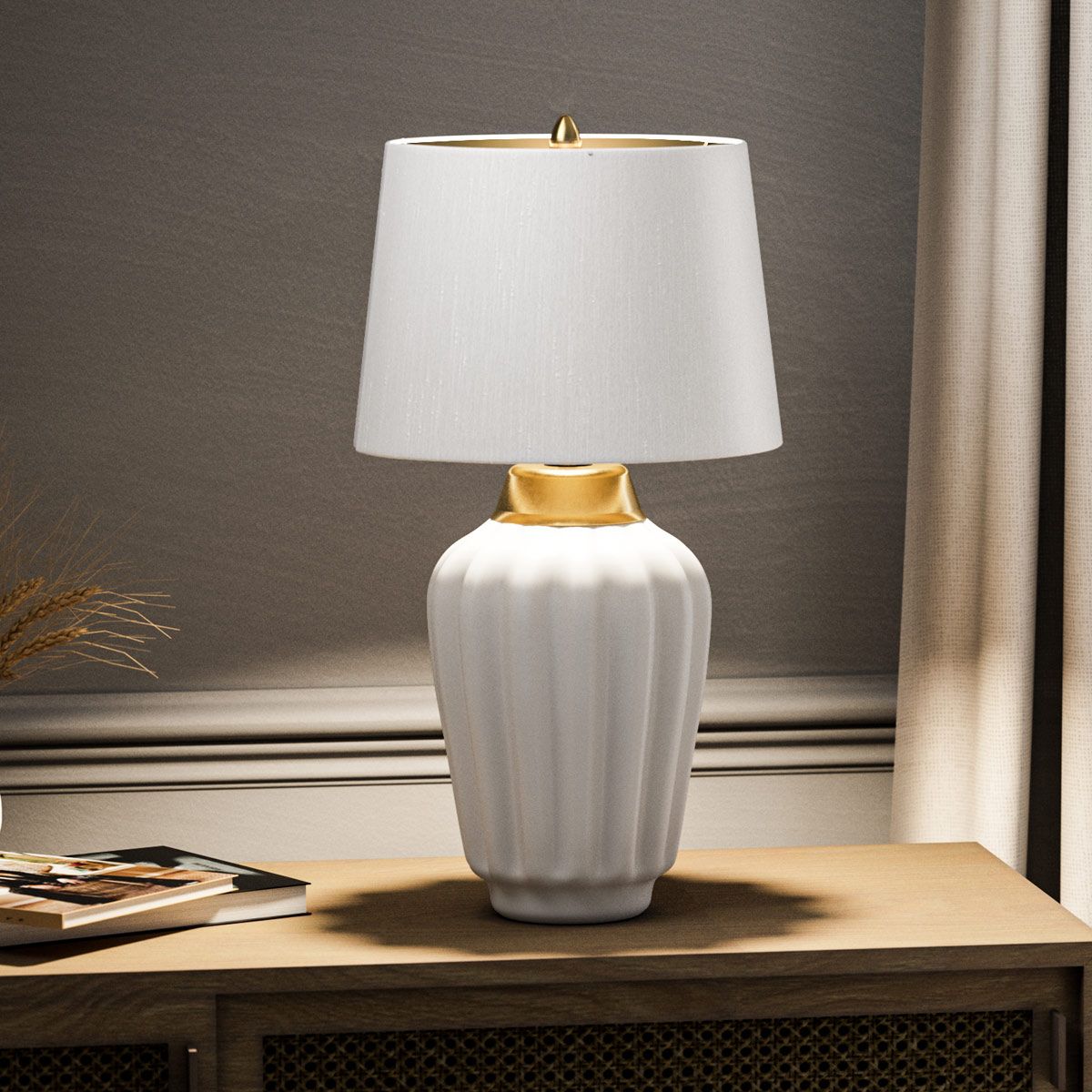 Quintiesse - Bexley Table Lamp - White & Brushed Brass