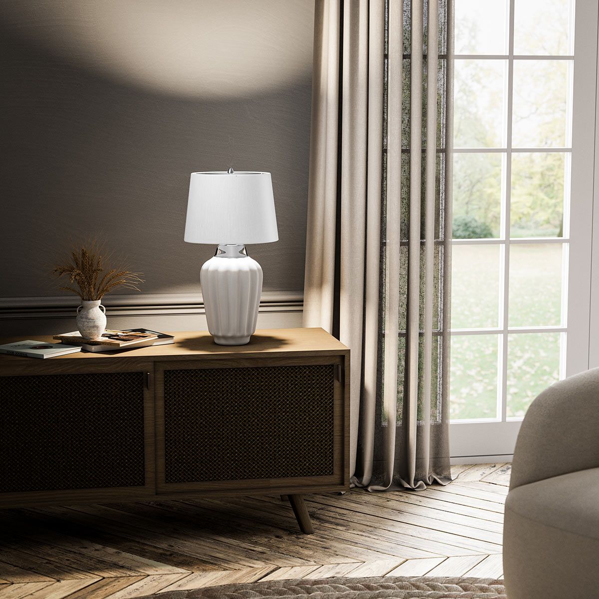 Quintiesse - Bexley Table Lamp - White & Polished Nickel