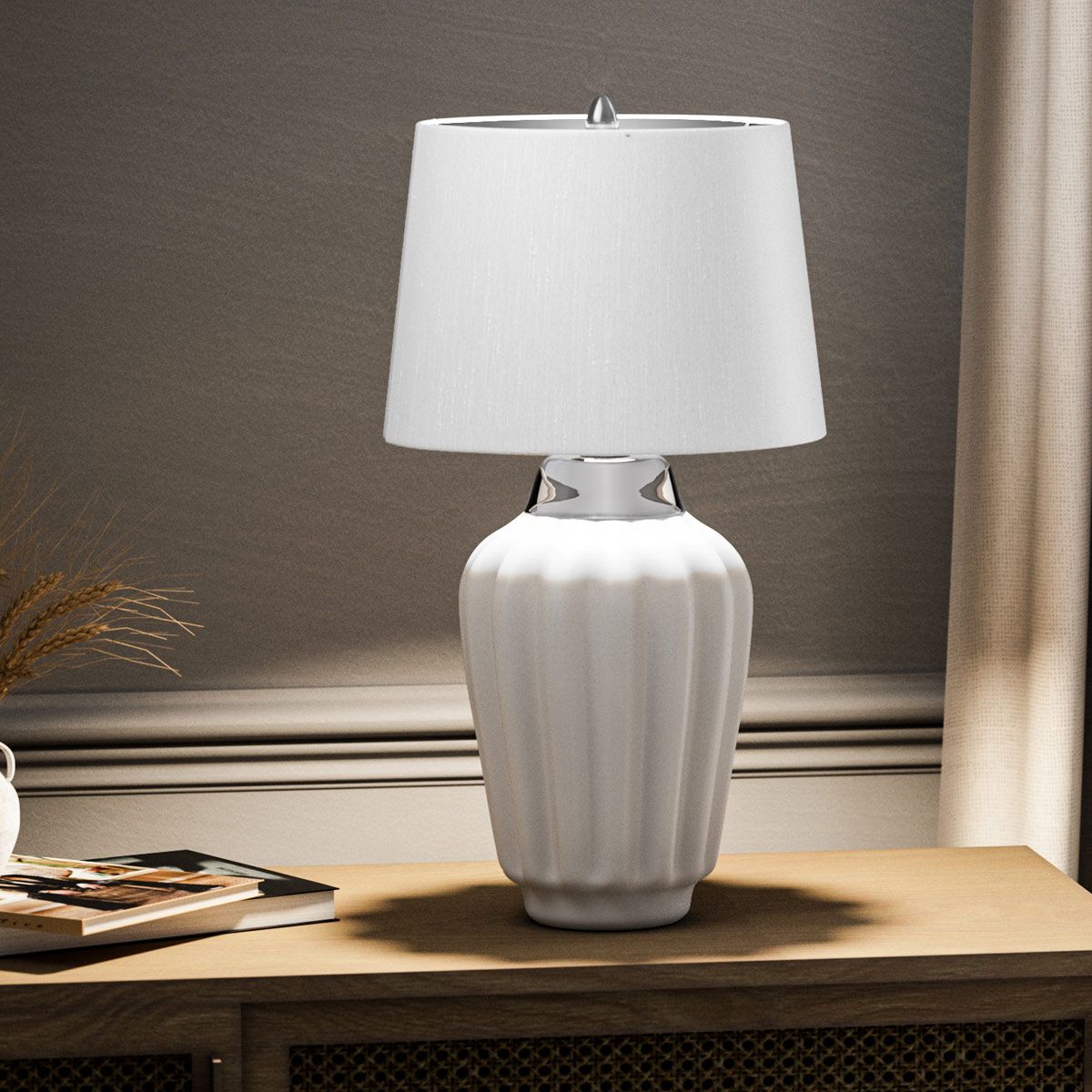 Quintiesse - Bexley Table Lamp - White & Polished Nickel