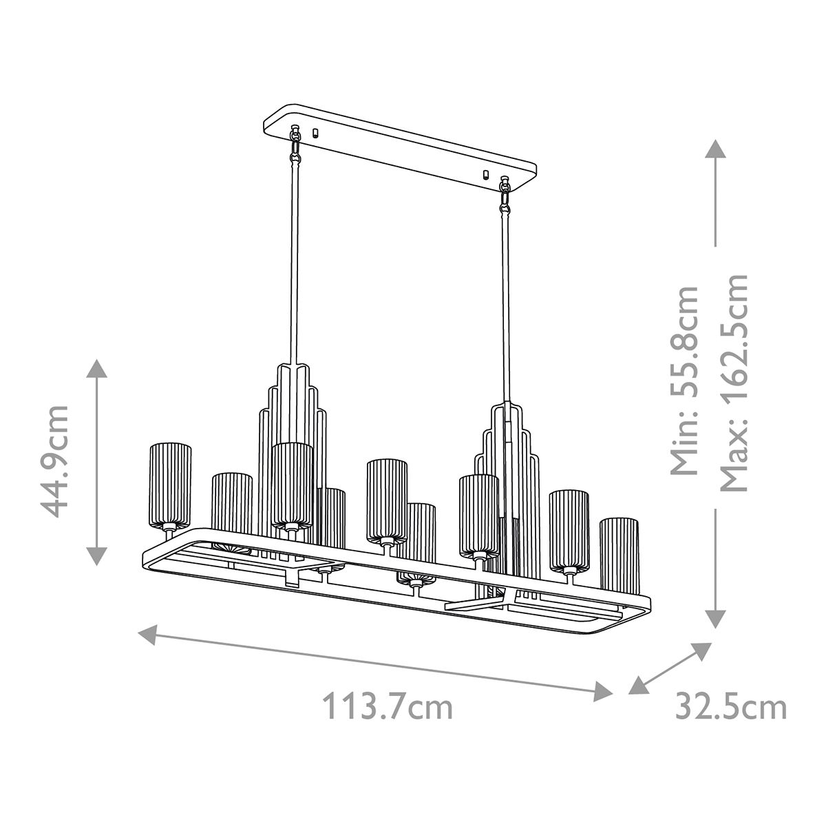 Quintiesse - Kimrose 10 Light Linear Chandelier - Nickel